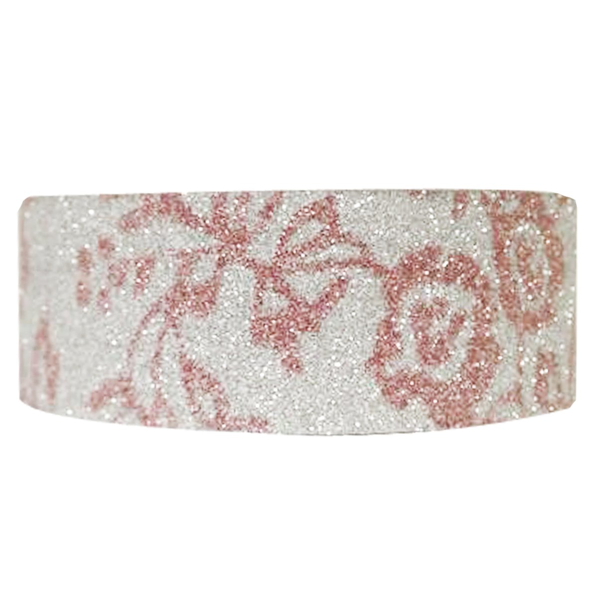 Wrapables Shimmer Japanese Washi Masking Tape - Pink Floral Design for Scrapbooking, Journaling, Gift Wrapping & DIY Crafts
