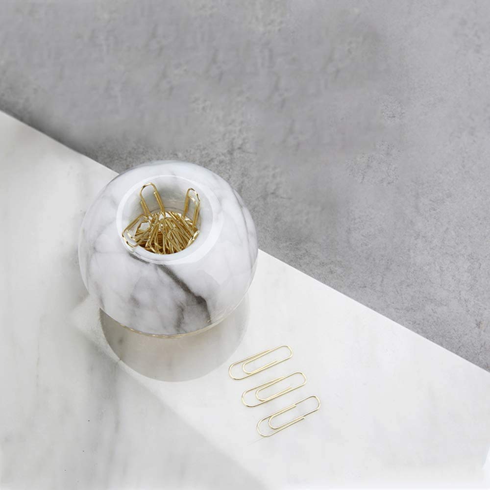Round Magnetic Paper Clip Holder - 28mm with 100 Paper Clips - Marble Design for Office Desk Organization & Document Management