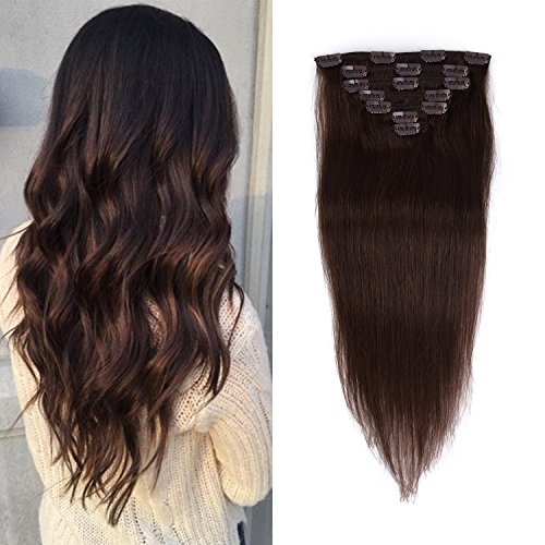 20 Inch Clip-in Hair Extensions 7pcs 120g - 100% Remy Human Hair, Silky Straight & Thick Dark Brown (#2) - Natural Looking Hairpieces for Women | Perfect for Daily Wear, Parties & Special Occasions