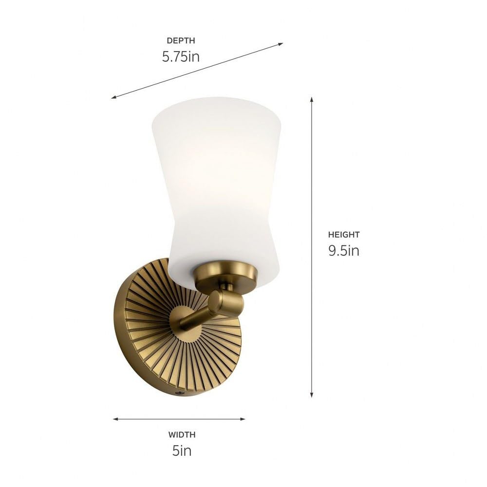 Kichler Brianne 9.5 Inch Wall Sconce - 1 Light Fixture with Satin Etched Cased Opal Glass in Classic Pewter Finish | Perfect for Bedroom, Hallway, and Entryway Lighting