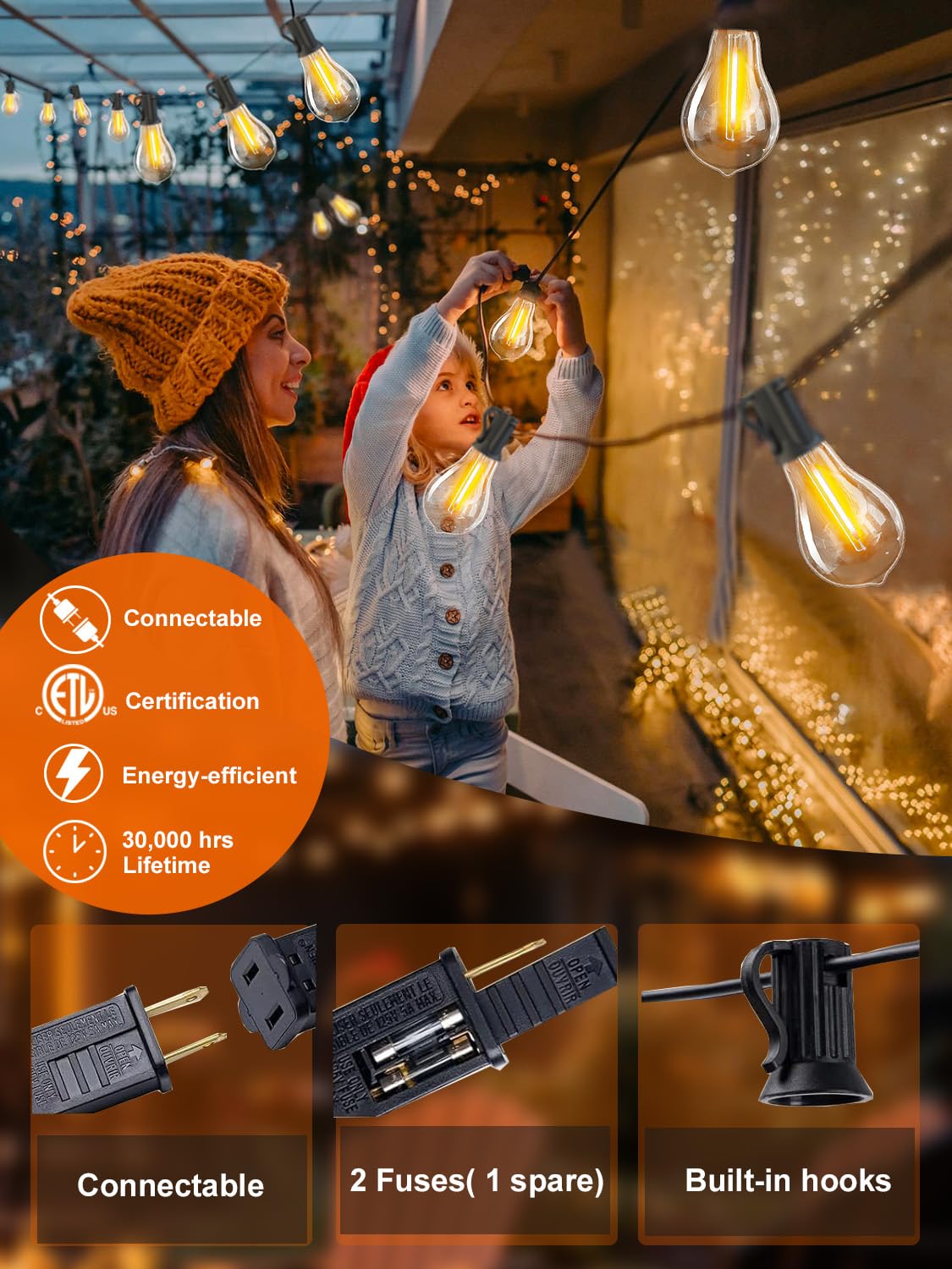 400FT Outdoor String Lights (4x100FT) - Waterproof LED Patio Lights with 208 Shatterproof Edison Bulbs, Connectable for Backyard, Balcony, Bistro & Porch - 2200K Warm White on Black Cord - Perfect for Outdoor Dining, Garden Parties & Evening Ambiance