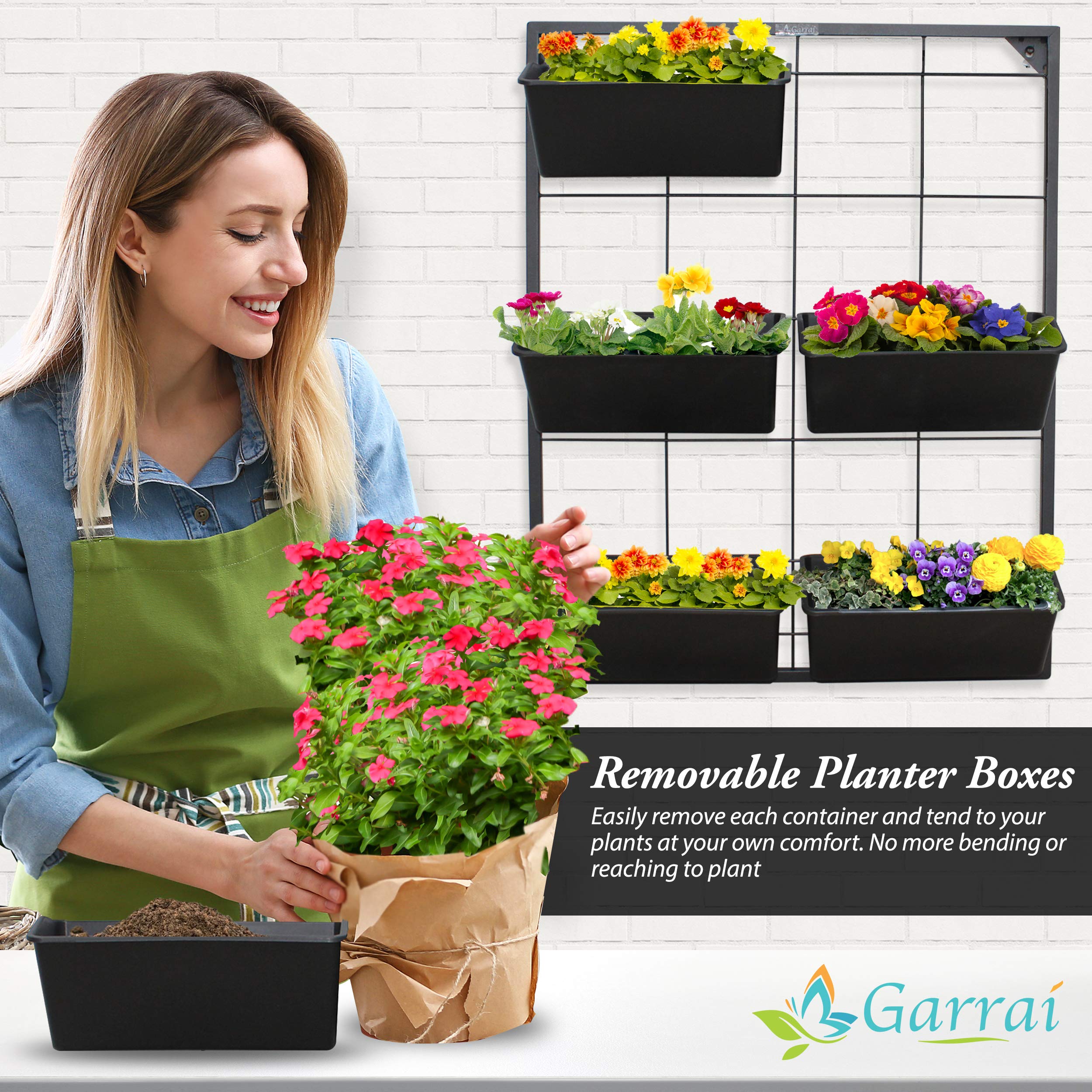 Vertical Garden Wall Planter with 6 Removable Pots - Indoor/Outdoor Hanging Planter System for Vegetables, Flowers & Herbs - Self Draining Metal Frame Wall Mounted Planter for Balcony, Patio & Small Space Gardening