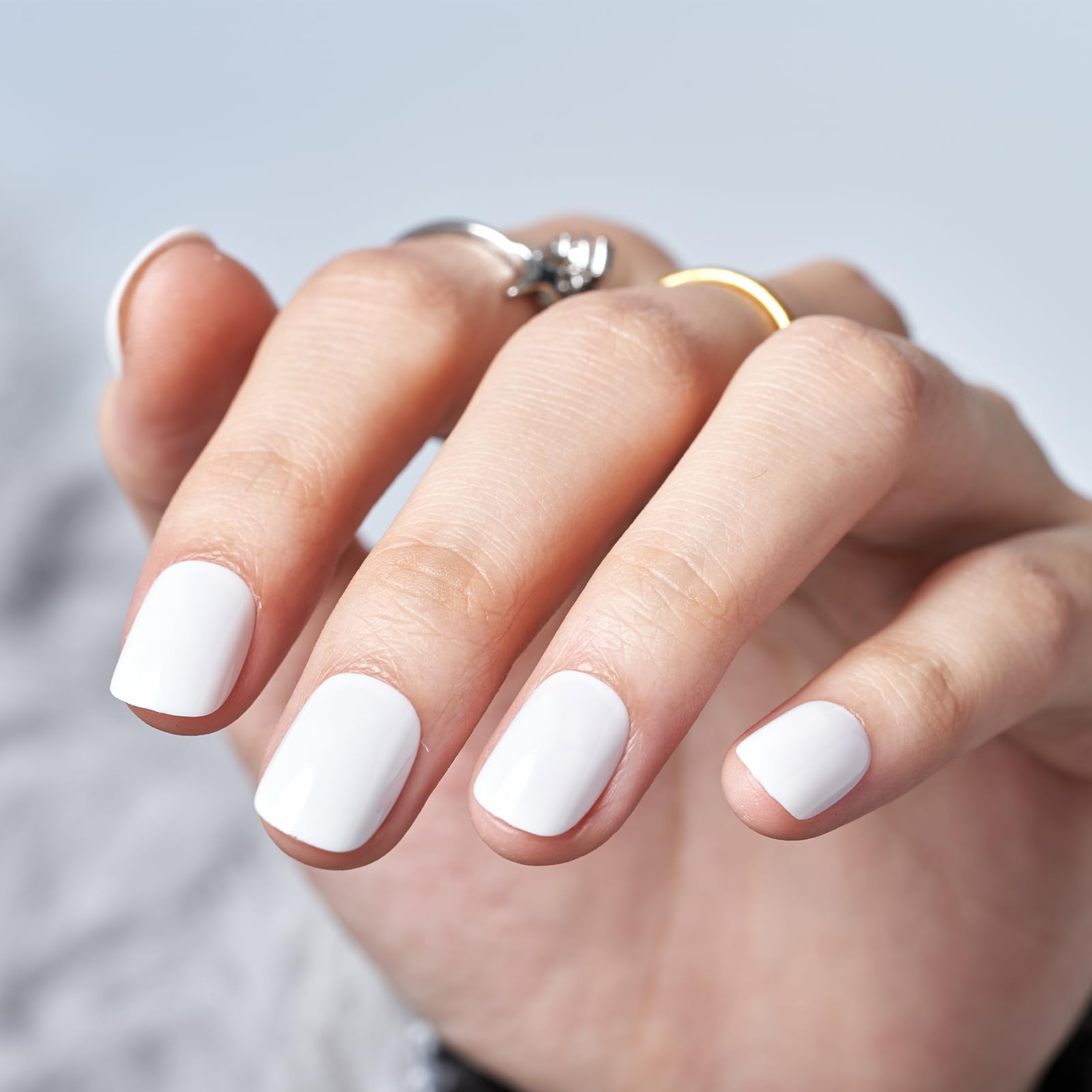 GLAMERMAID 24Pcs Short Squoval Press on Nails - Milky White Spring Summer Fake Nails with Glossy UV Finish, Reusable Acrylic False Nails Kit for Women | Easy At-Home Manicure & Special Occasion Nails