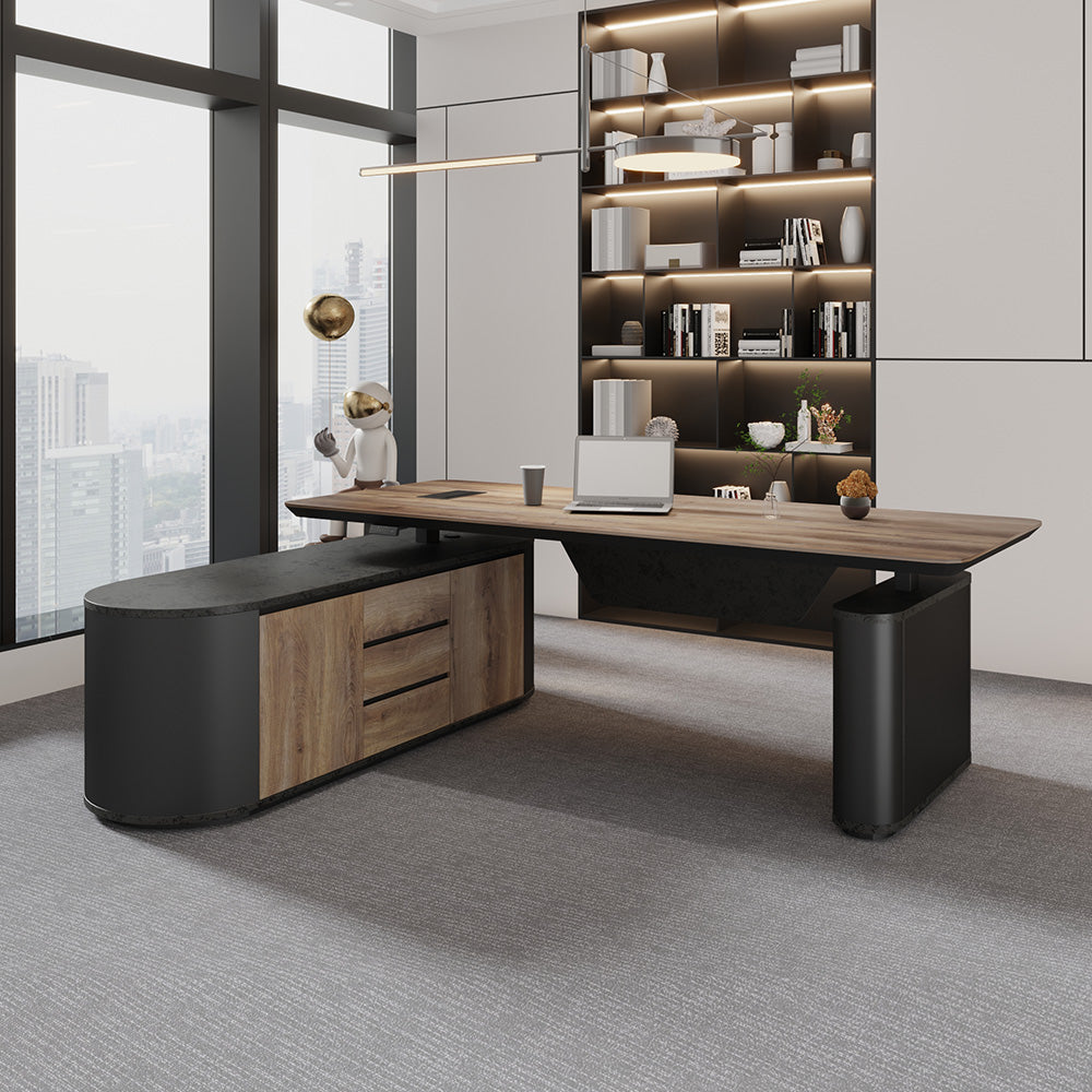 LUCA Electric Height Adjustable Sit Stand Desk 240cm - Warm Oak Executive Office Desk with Reversible Return | Ergonomic Standing Desk for Home & Office Workspace
