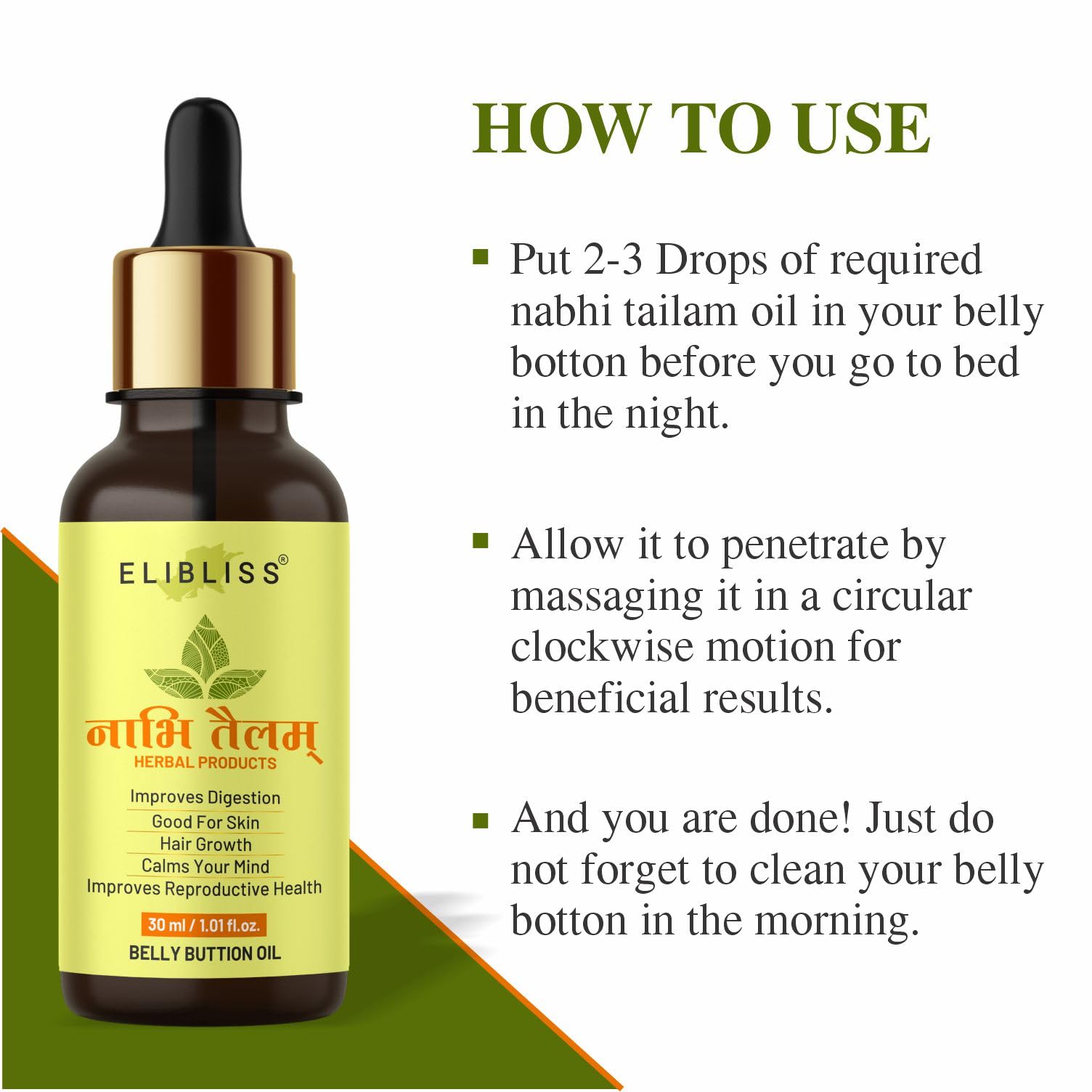 Elibliss Natural Nabhi Oil for Relaxing Massage - Helps Maintain Perfect Belly & Waist Shape | Ideal for Postpartum Care, Stress Relief & Body Contouring