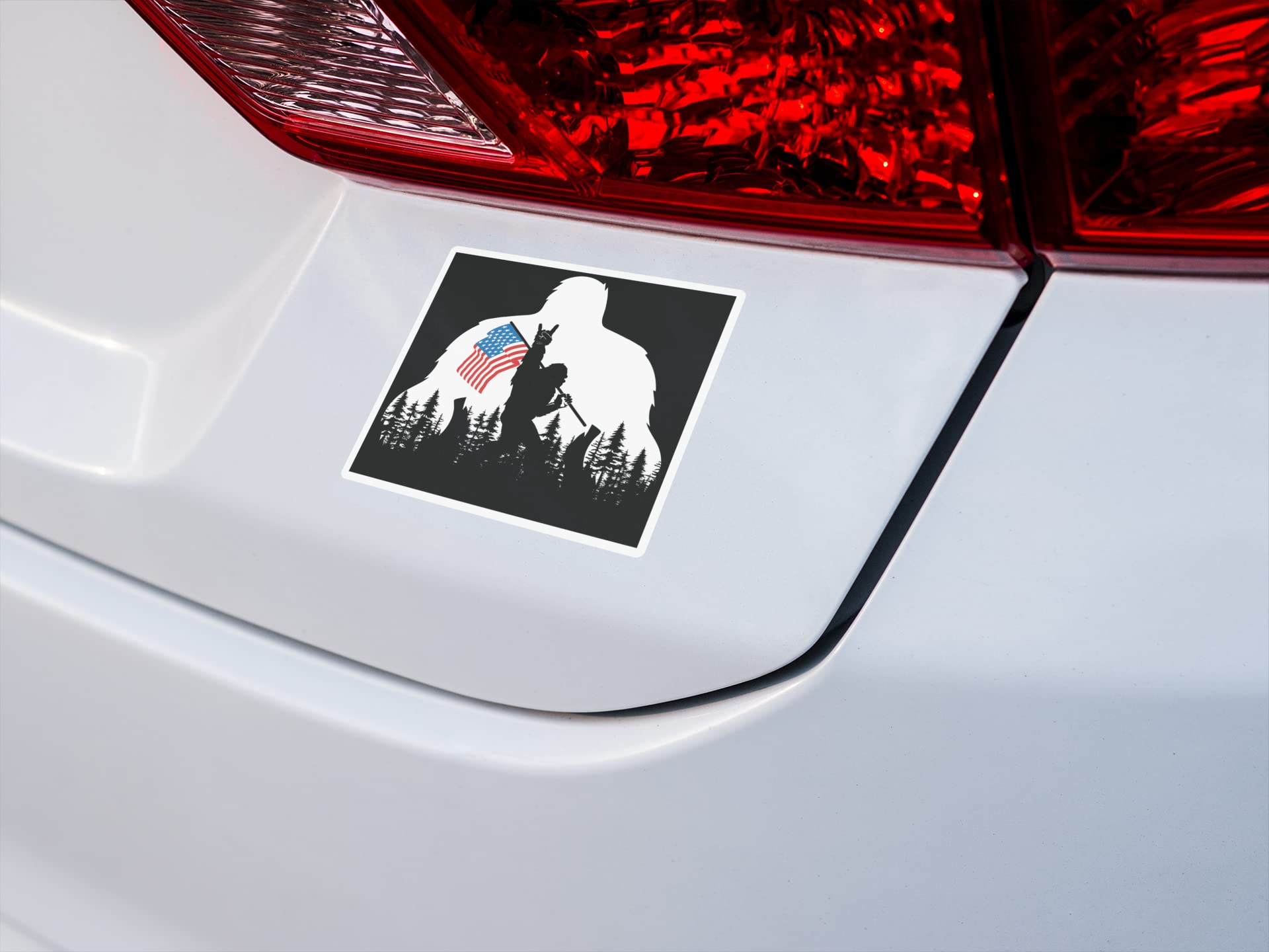 2 Pack Sasquatch Bigfoot Rock USA Flag 6 Inch Premium Waterproof Vinyl Decals - Durable Stickers for Laptop, Phone, Toolbox, Helmet, Car Window & More | Perfect for Outdoor Enthusiasts & Patriotic Decor | PS121