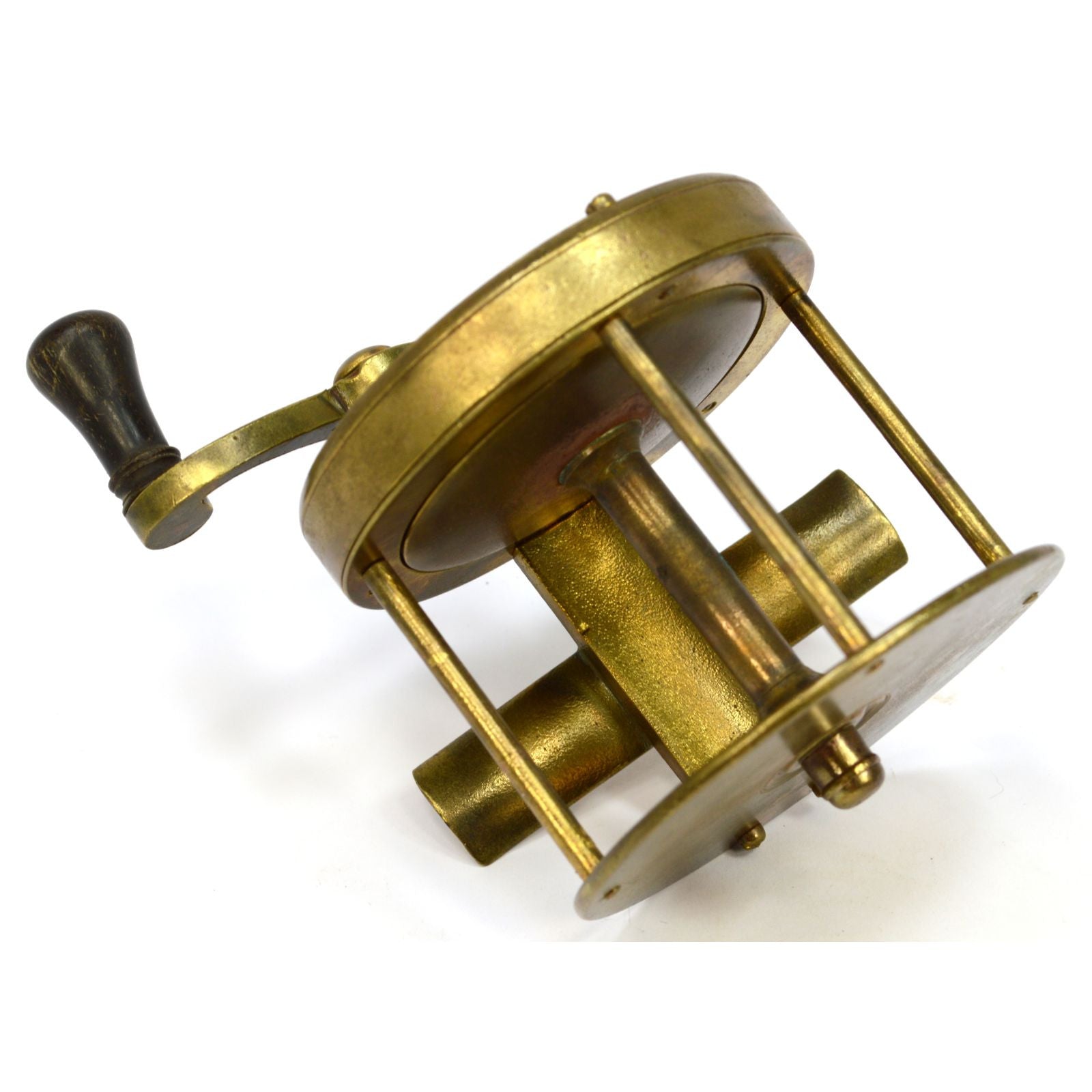 Vintage Antique Brass Fishing Reel 250 - Curved S Handle, Unknown Maker - Perfect for Collectors & Classic Fishing Enthusiasts