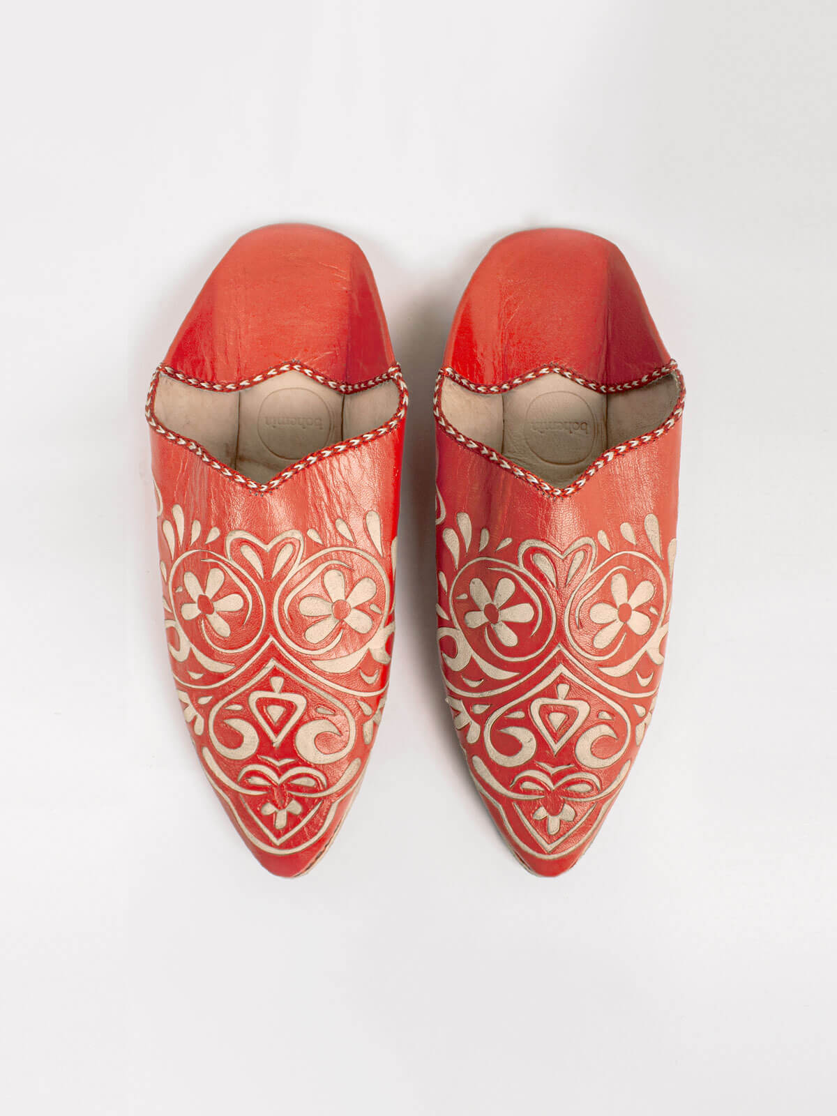 Handmade Moroccan Leather Babouche Slippers - Orange Heart Embroidery | Comfortable House Shoes for Women | Perfect for Home, Lounge & Boho Chic Outfits