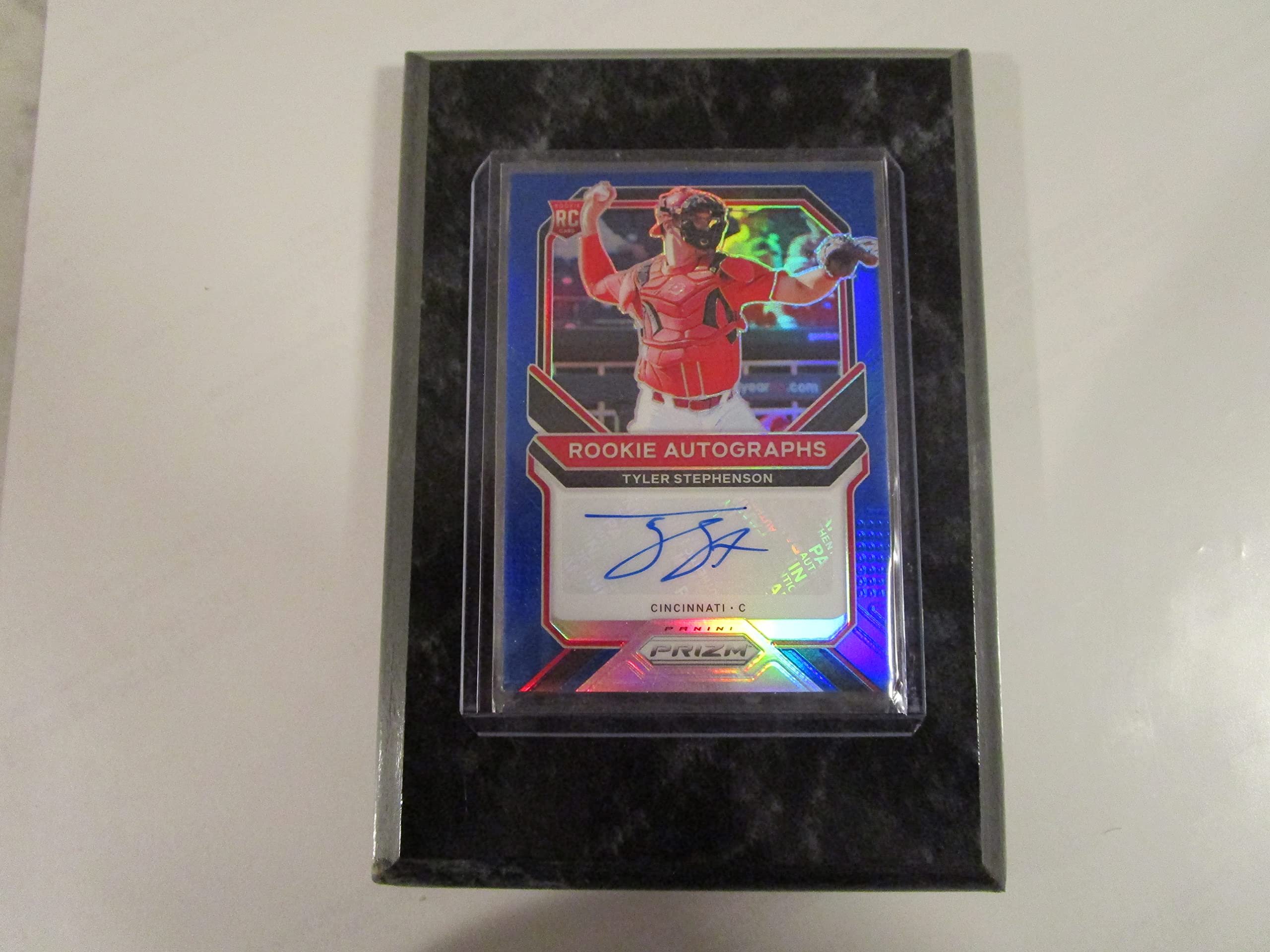 2021 Panini Prizm Tyler Stephenson Rookie Autograph Baseball Card #112/149 - Mounted on 4x6 Black Marble Plaque - Perfect for Sports Memorabilia Collection and Man Cave Decor