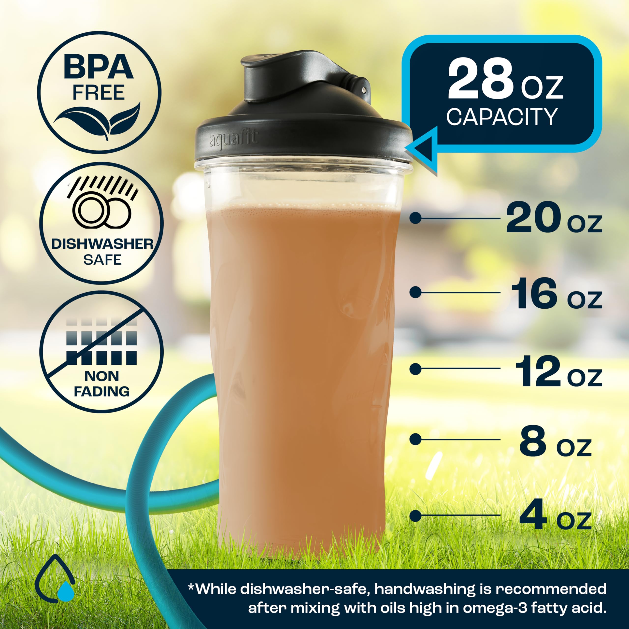 AQUAFIT 24oz Protein Shaker Bottle with Leak-Proof Lid - BPA-Free Gym Water Bottle for Protein Shakes, Pre-Workout & Smoothies - Ideal for Fitness, Bodybuilding & Post-Workout Recovery (Clear-Black)