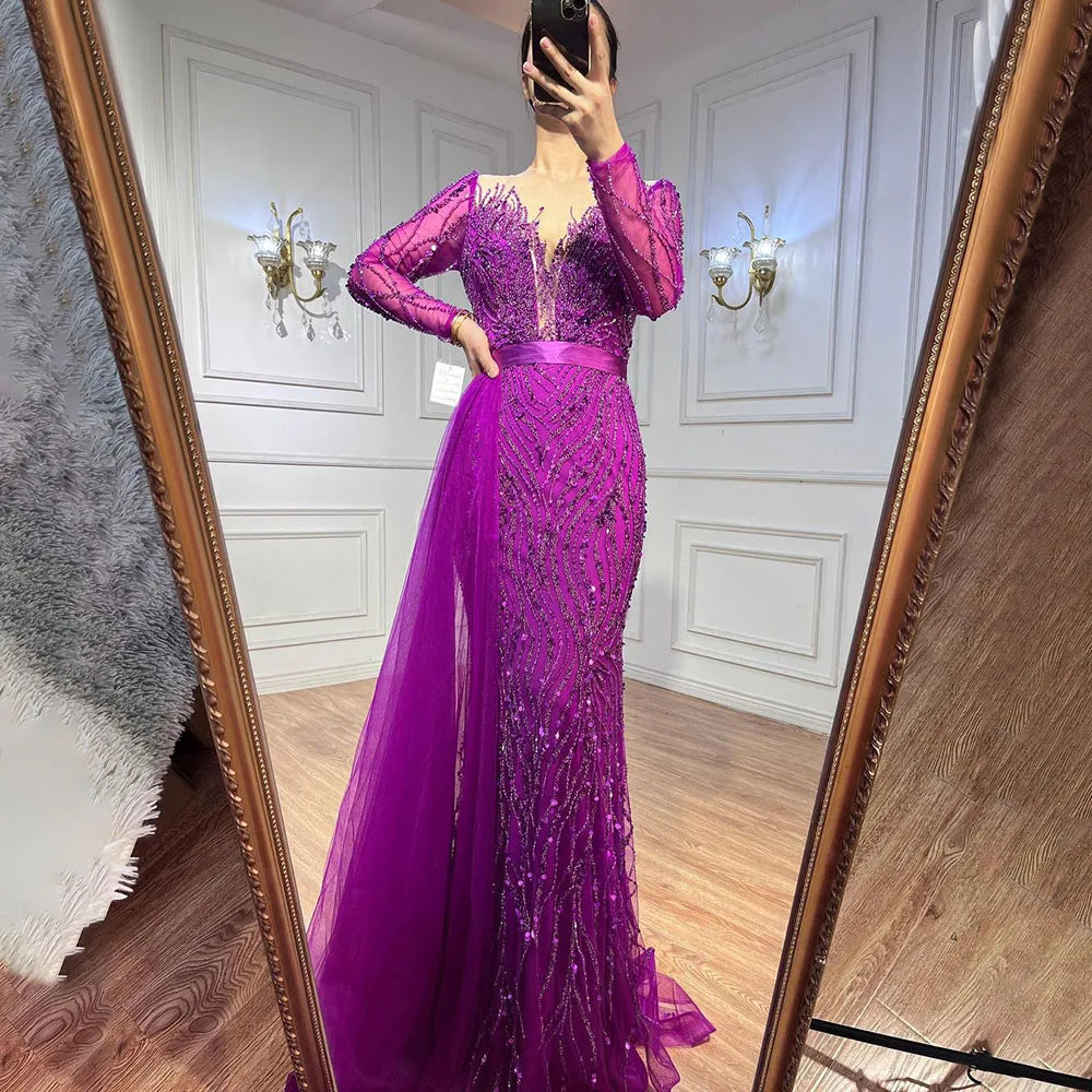 Elegant Purple Mermaid Evening Dress with Lace & Beaded Skirt - Luxury Women's Gown for Wedding, Party & Special Occasions | Serene Hill Collection 2025 LA71752 | Perfect for Prom, Bridesmaid & Formal Events