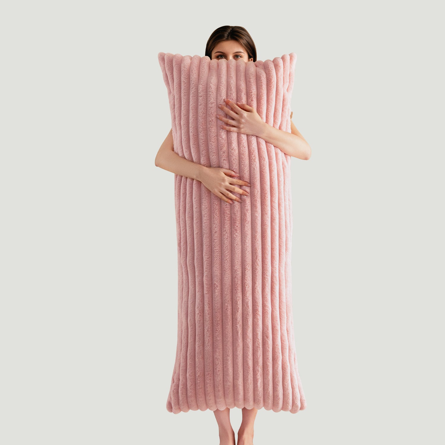 MAXYOYO Ultra Soft Striped Faux Fur Body Pillow - 20x54 Inch Long Hugging Pillow for Adults, Pink - Perfect for Side Sleepers, Pregnancy Support & Couch Lounging