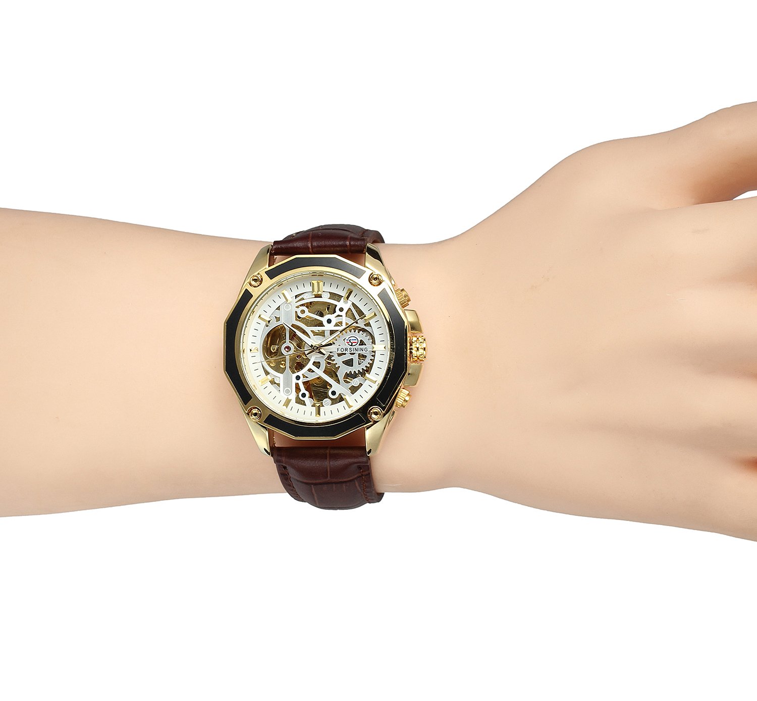 FORSINING Men's Skeleton Automatic Mechanical Watch with Genuine Leather Strap - Stylish Dress Watch for Business, Formal Occasions & Everyday Wear
