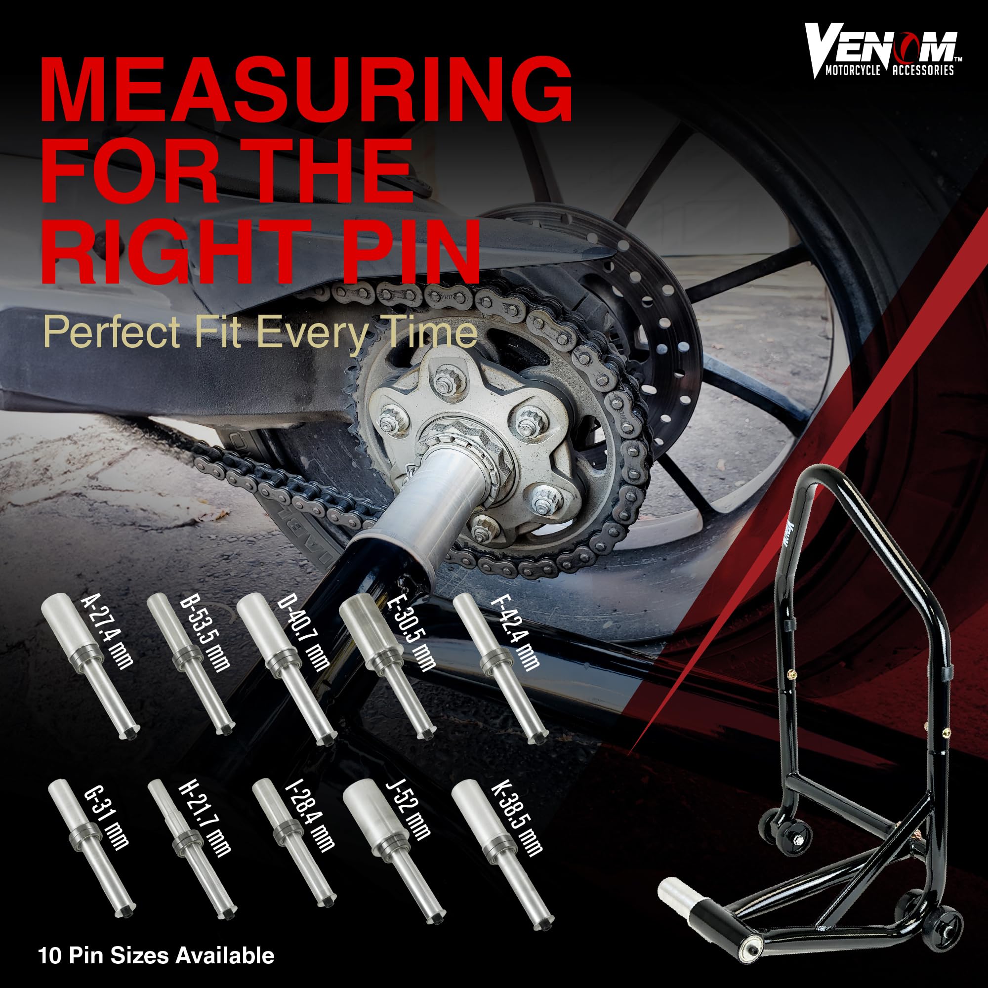 Venom Motorcycle Swingarm Stand - 40.7mm Pin for Ducati & Triumph - Garage Lift Tool