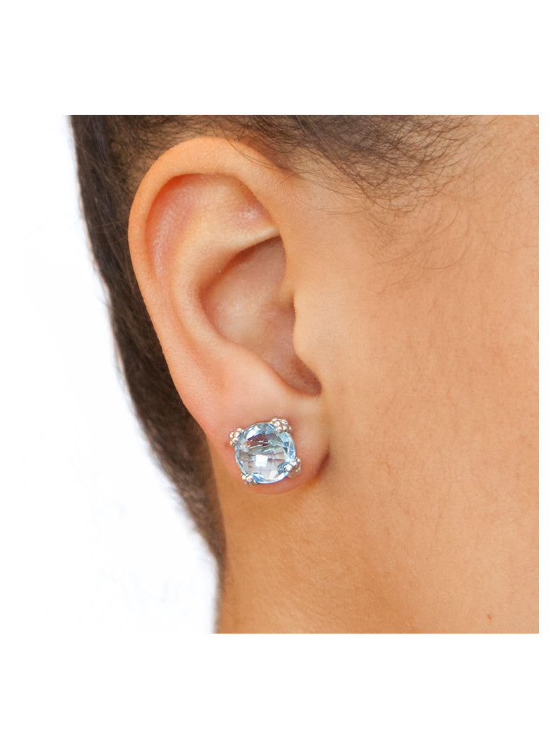 Blue Topaz & Silver Dew Drop Cluster Stud Earrings – Elegant Jewelry for Women, Perfect for Parties, Weddings & Everyday Wear