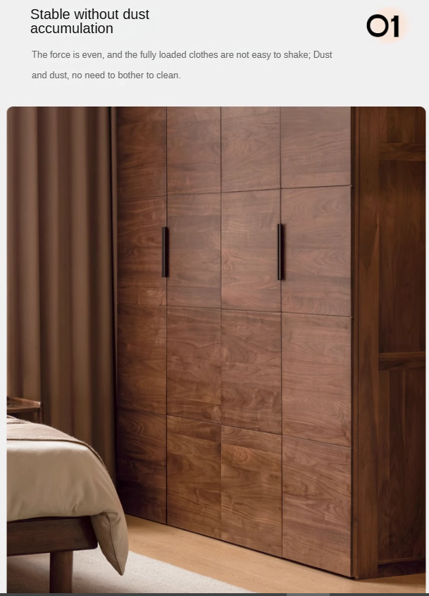 Premium Black Walnut Solid Wood Wardrobe Closet - Spacious Storage for Bedroom, Walk-In Closet & Guest Room Organization