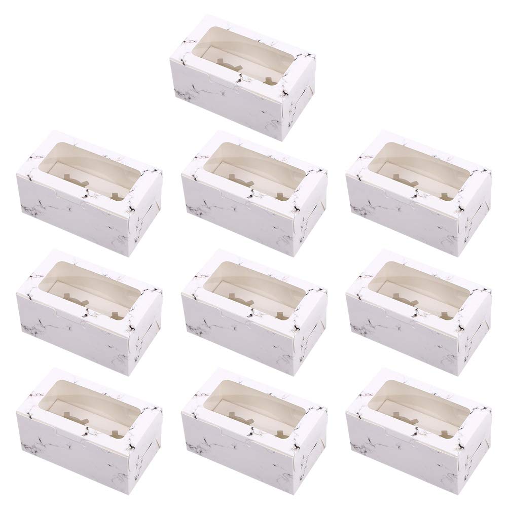 UPKOCH 10-Piece Marbling Cupcake Boxes with Clear Window & Inserts - 2 Cavity Muffin Holder for Desserts, Bakery, Party Favors & Gift Packaging