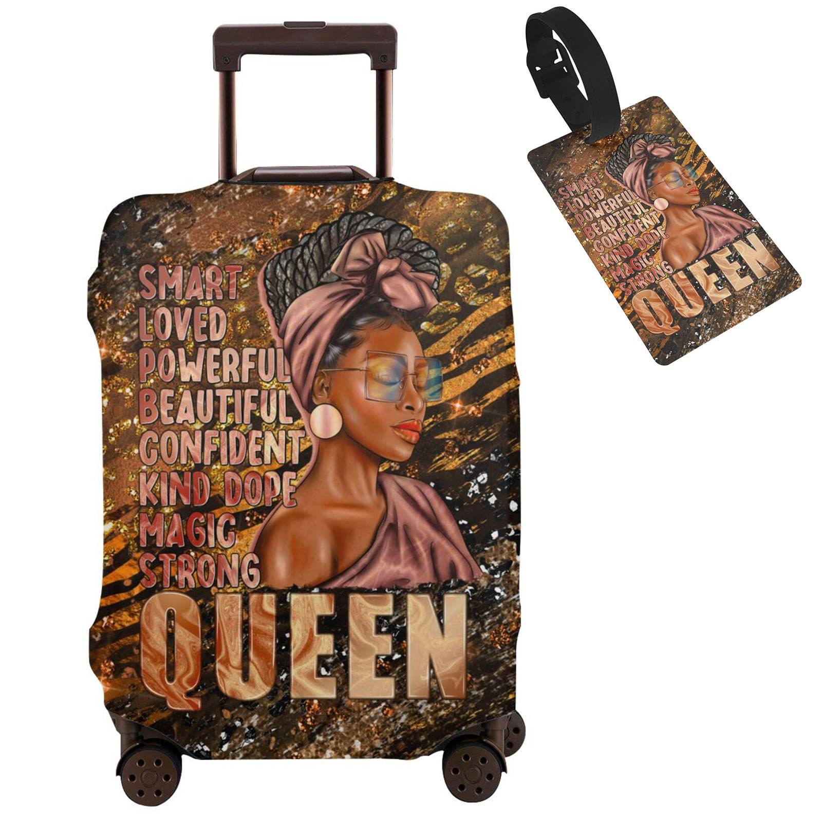 African American Girl Travel Suitcase Cover - Elastic, Washable Luggage Protector with Concealed Zipper - Fits 18-32 Inch Bags (S Size for 18-21 Inch) - Perfect for Family Vacations, Business Trips & Airplane Travel