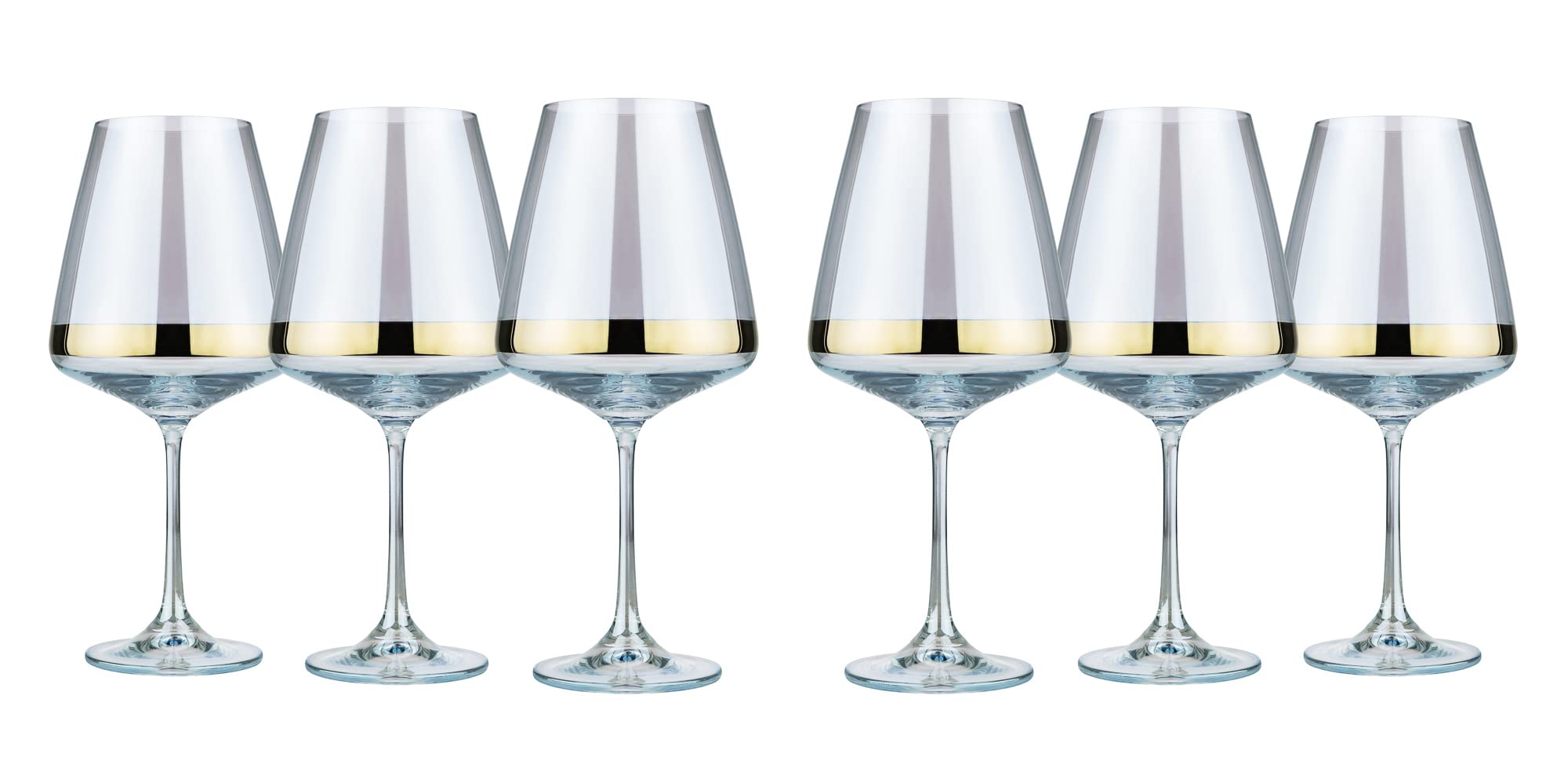 Premium Handmade Crystal Wine Glasses Set of 6 - 12 Oz Long Stem Blue Belt Goblets for Red & White Wine - Perfect for Dinner Parties, Weddings & Elegant Home Decor
