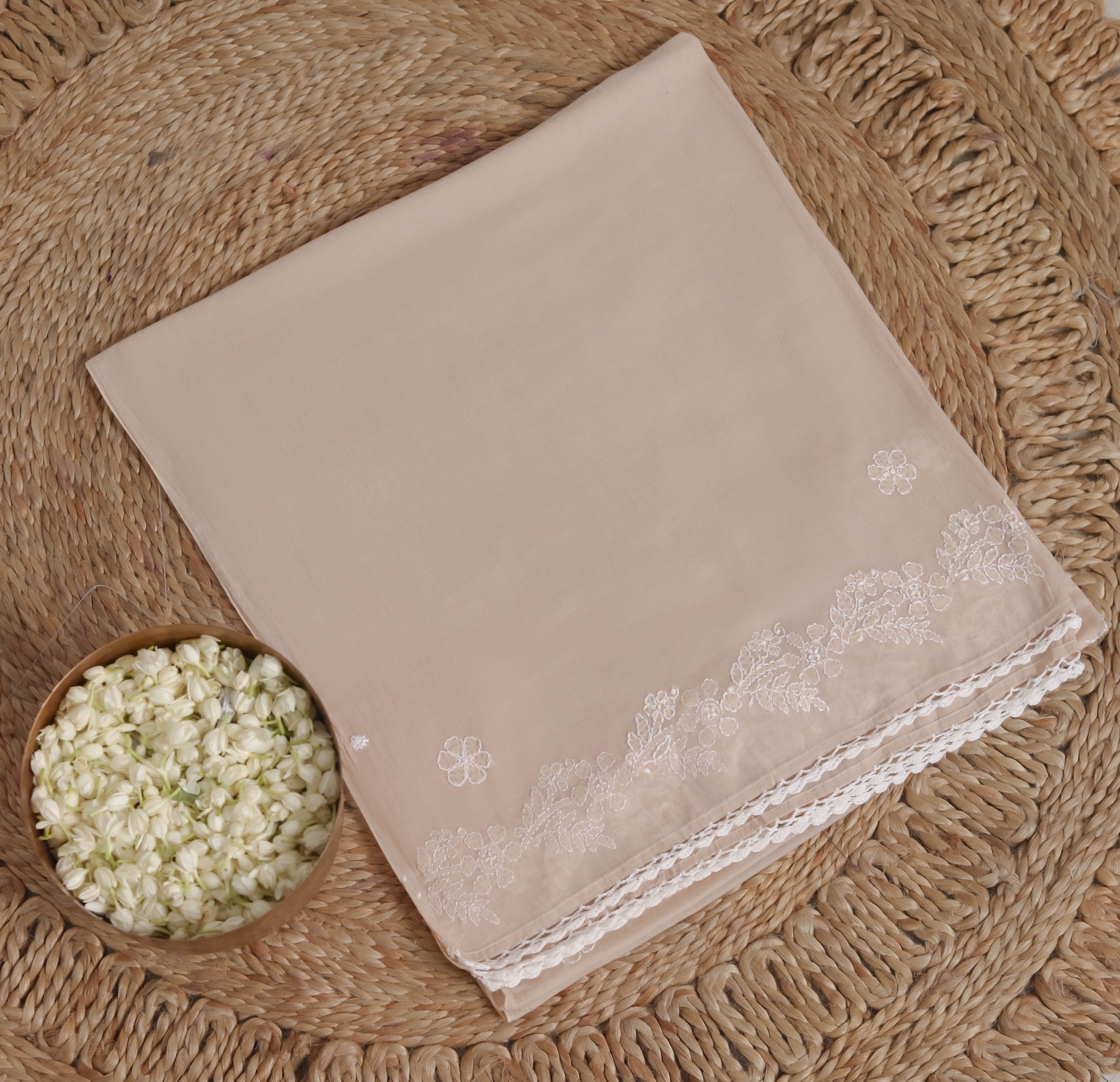 Elegant Saba Chikankari Dupatta Scarf - Beige Handmade Embroidered Shawl for Women | Perfect for Weddings, Parties & Festive Occasions