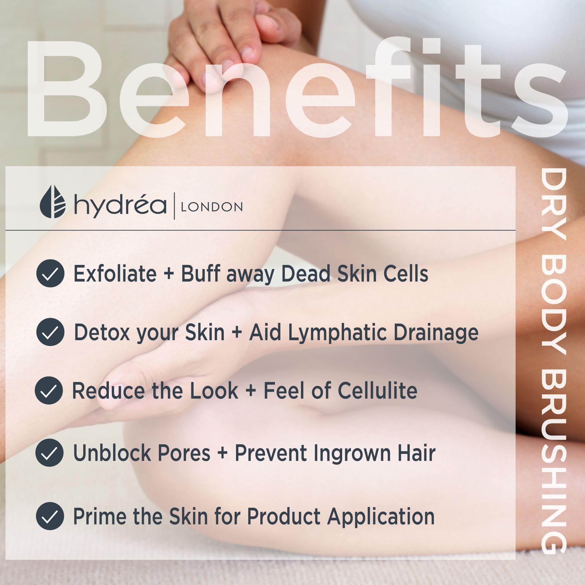 Hydrea Professional Body Brush with Natural Bristles - Medium Strength Exfoliating Brush for Dry Brushing, Cellulite & Lymphatic Drainage - Perfect for Spa, Shower & Home Skincare Routine