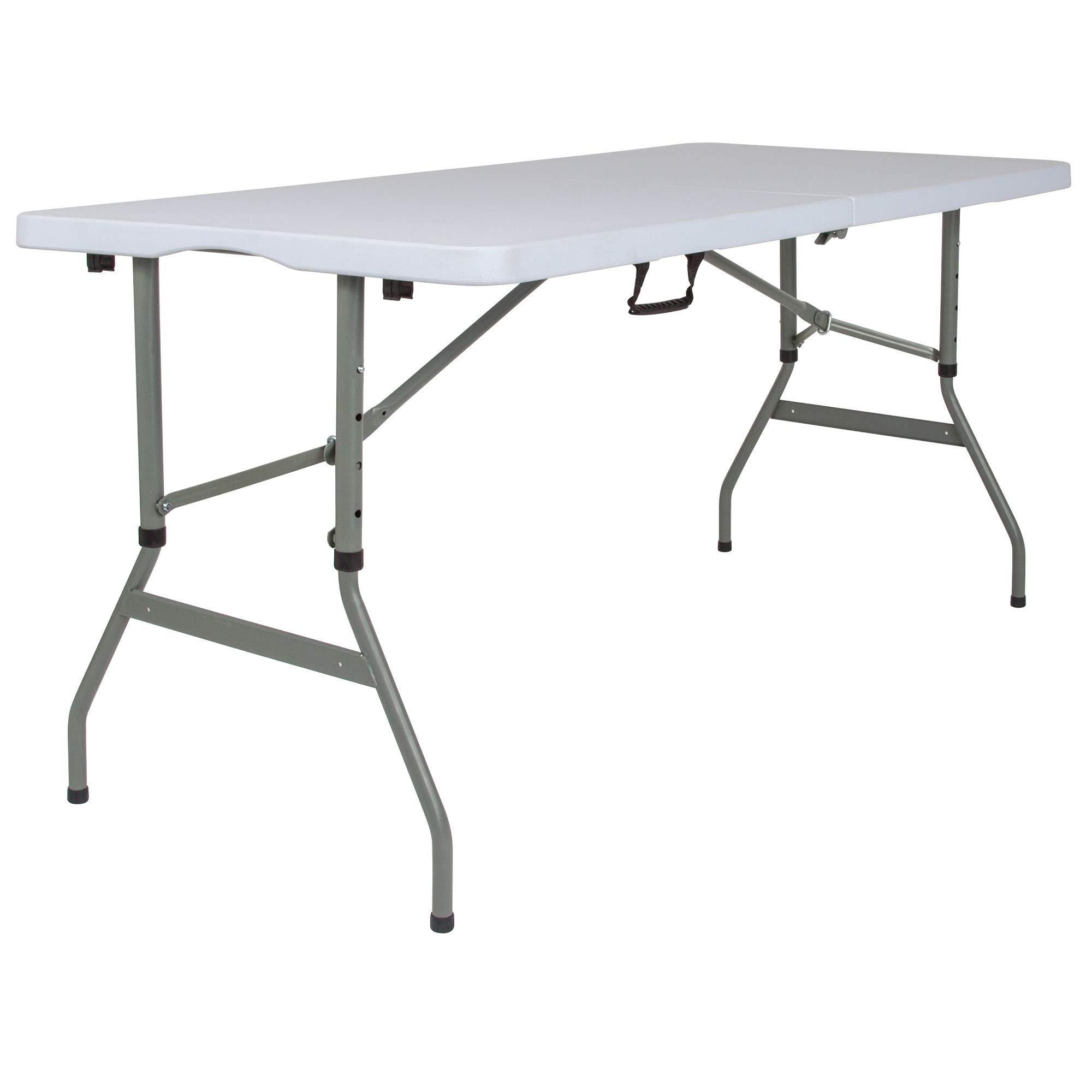 F&F Furniture Group 60 Inch White and Gray Modern Adjustable Folding Table with Carrying Handle - Perfect for Home Office, Events, and Outdoor Use