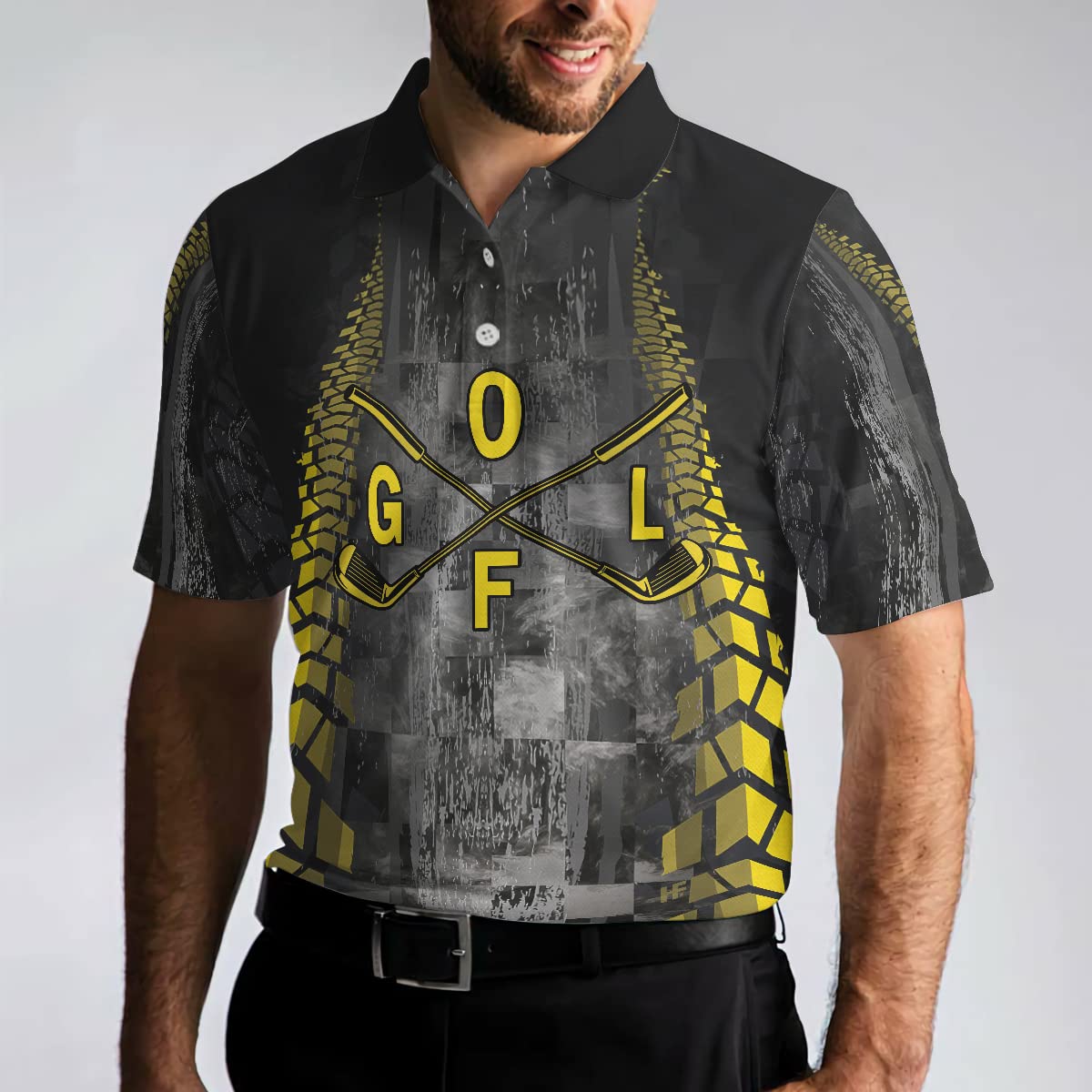HYPERFAVOR Men's Golf Polo Shirts - Breathable Short Sleeve Performance Shirt with Yellow Pattern - Perfect for Golf, Casual Wear & Outdoor Activities