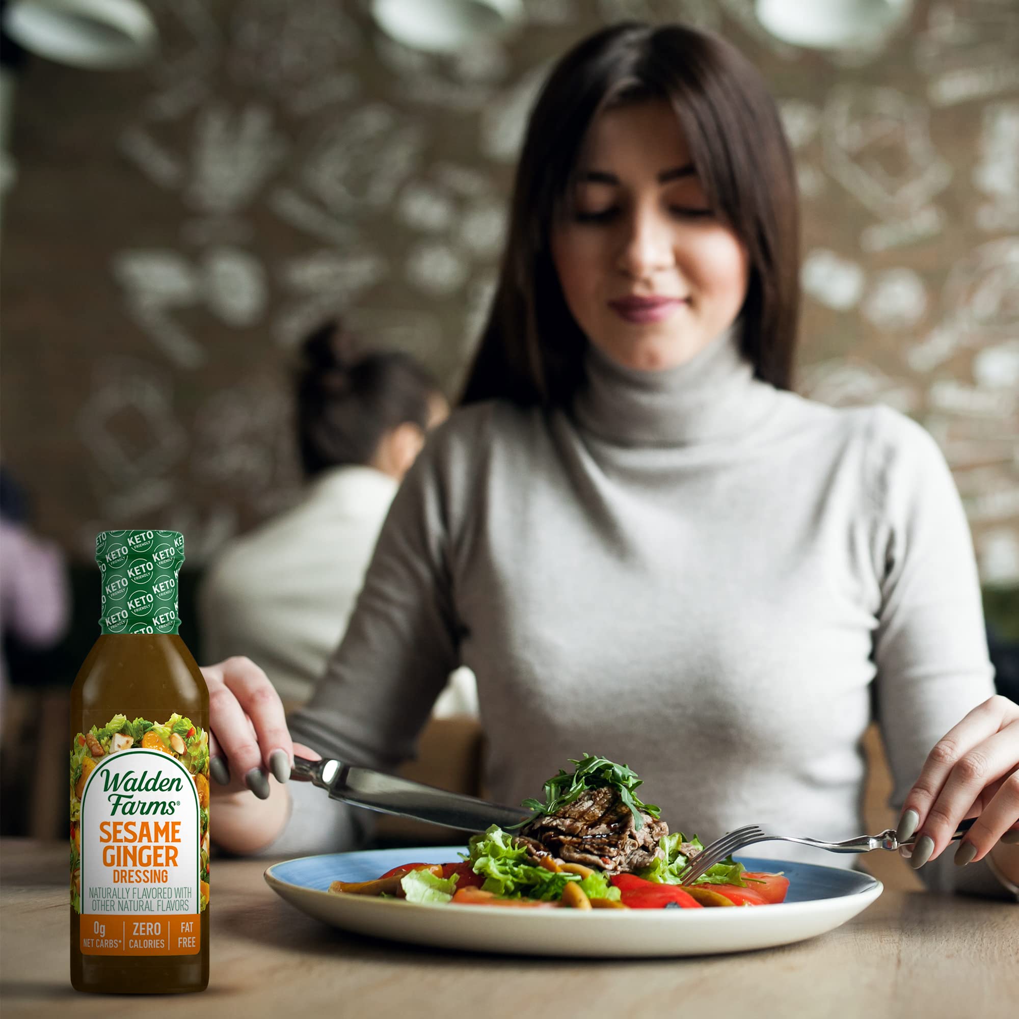 Walden Farms Sesame Ginger Salad Dressing - 12 Fl Oz (Pack of 1) | Sugar Free, Gluten Free, Vegan | Perfect for Salads, Marinades & Dipping Sauces