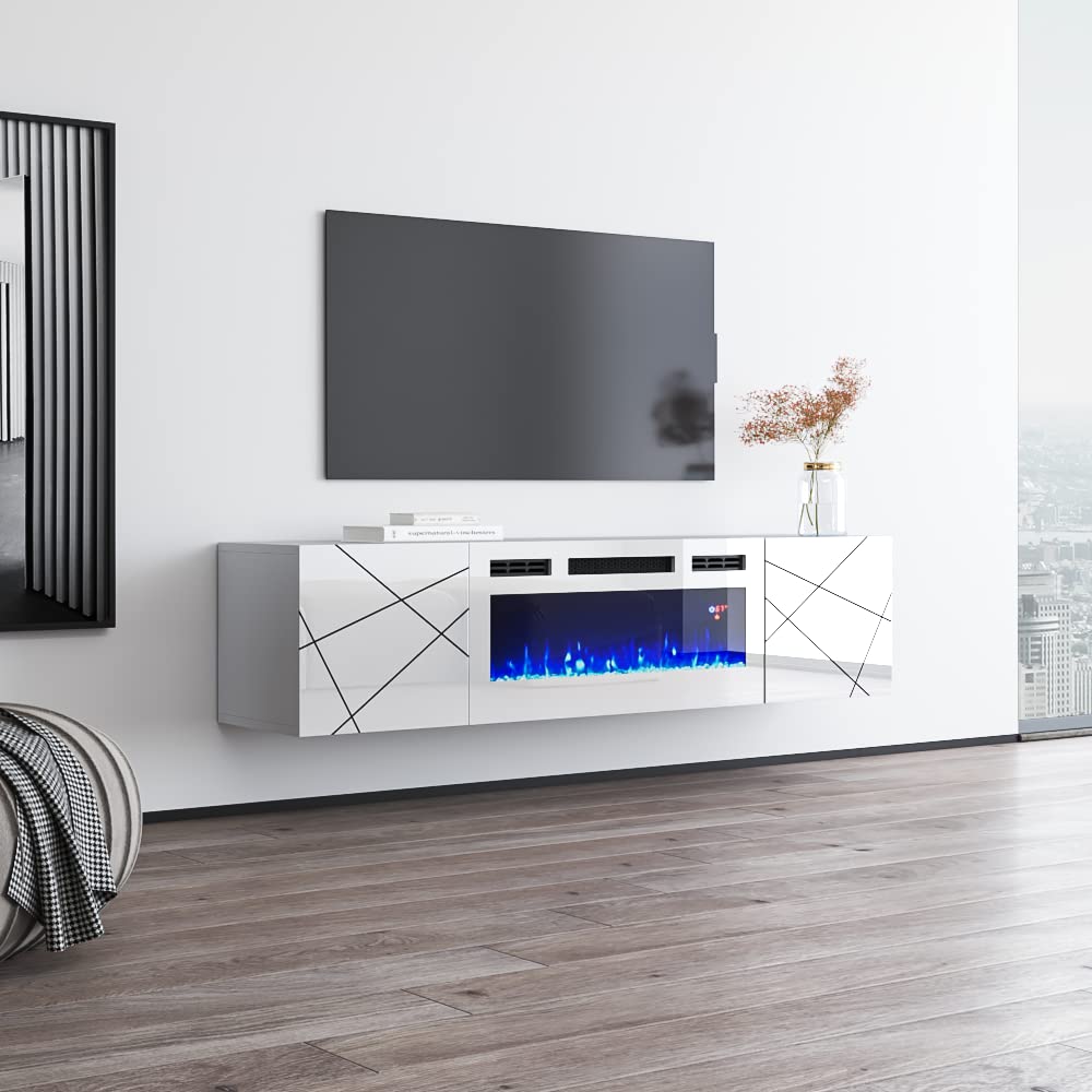 Modern WH-EF TV Stand with Electric Fireplace & Storage Cabinets - 70