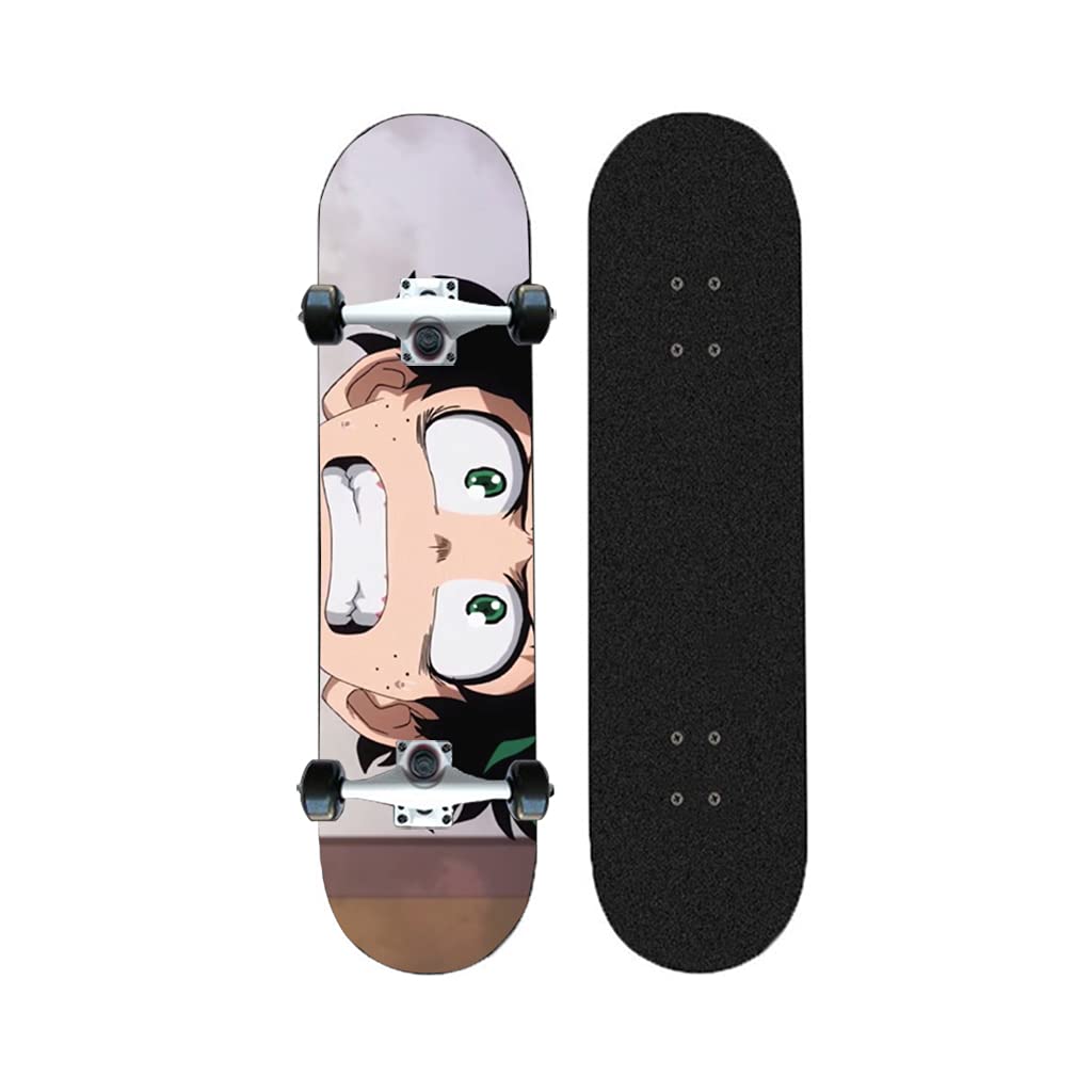 Chengnuo Pro Skateboard Wheels - Beginner Cruiser Mini Anime Series Maple Double Kick Deck 31 Inch - My Hero Academia Midoriya Izuku Design - Perfect for Outdoor Sports, Street Skating & Anime Fans