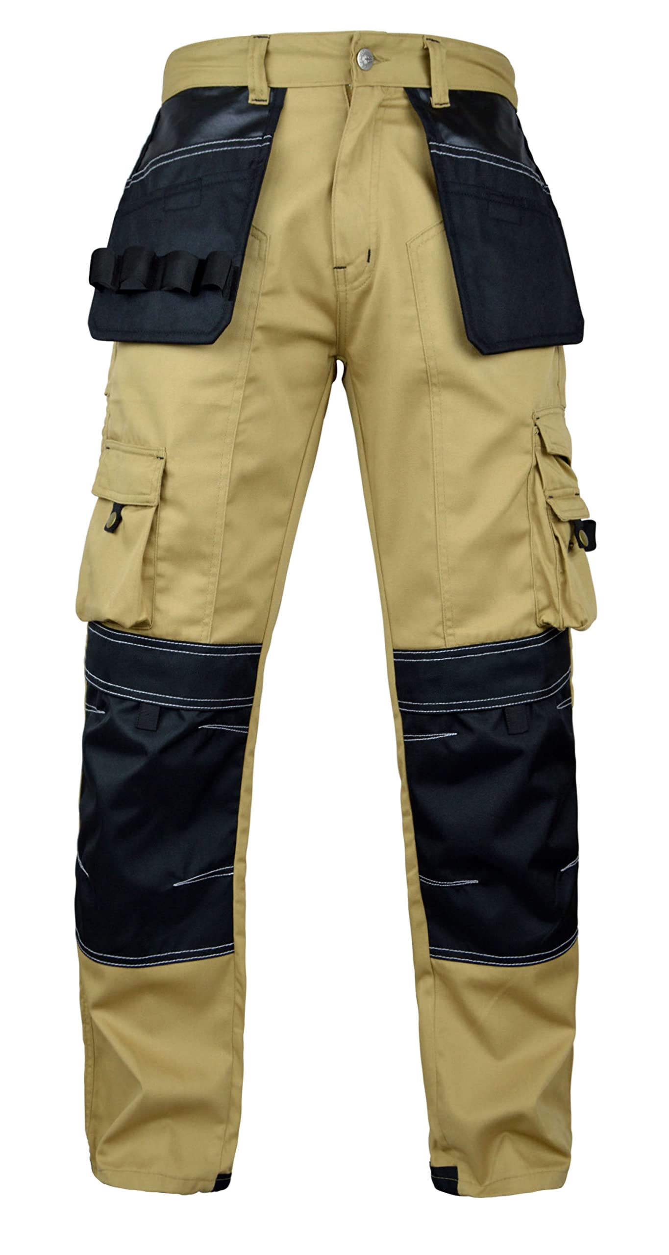 FASHIO FF Men's Cordura Work Pants - Tactical Trousers with Utility Tool Pockets | Heavy Duty Reinforced Carpenter Safety Pants for Construction, Hiking & Outdoor Activities