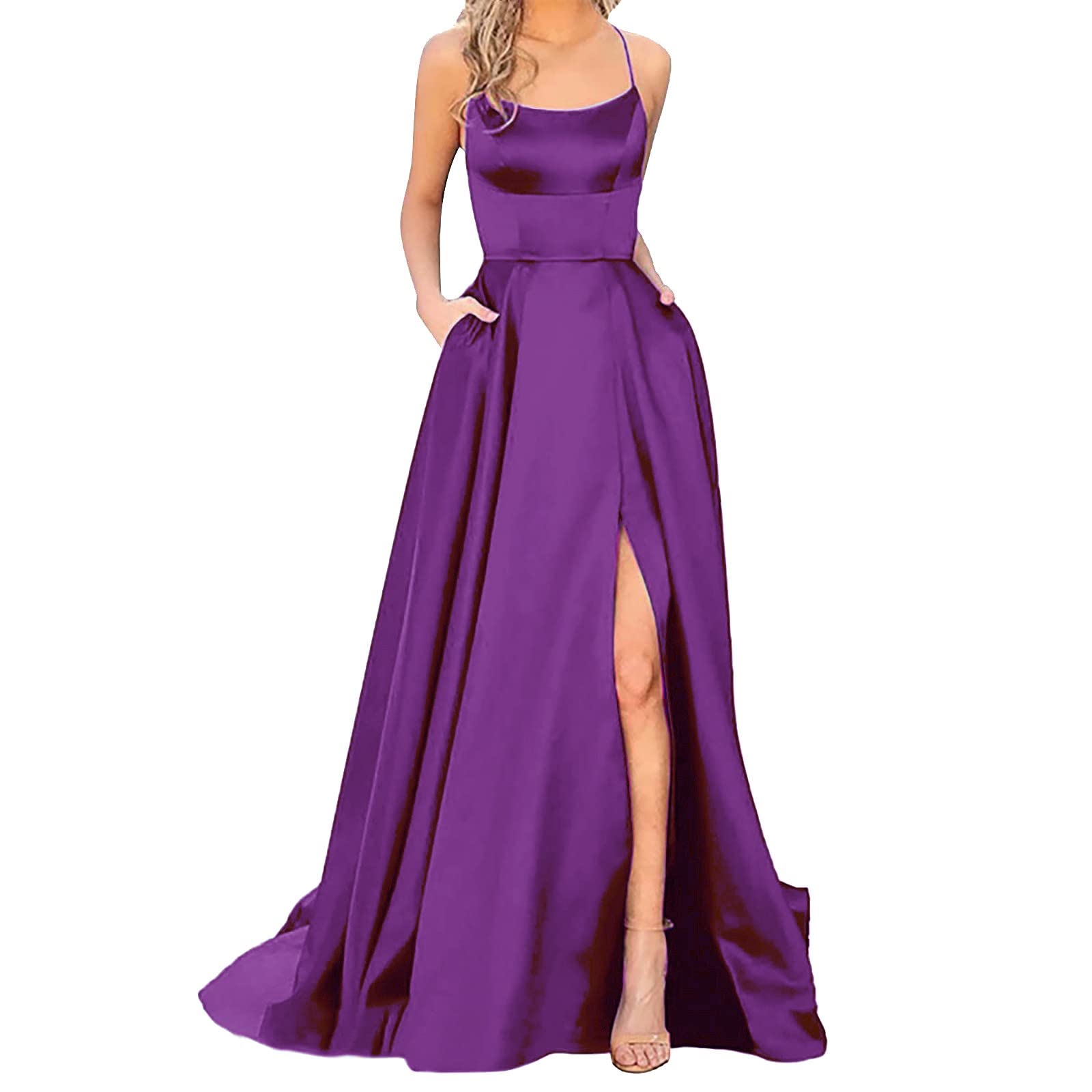 Elegant Satin Sleeveless Backless Long Prom Dress for Women - Formal Evening Party, Wedding Guest Dress with Side Slit | Perfect for Homecoming, Cocktail Parties & Special Occasions
