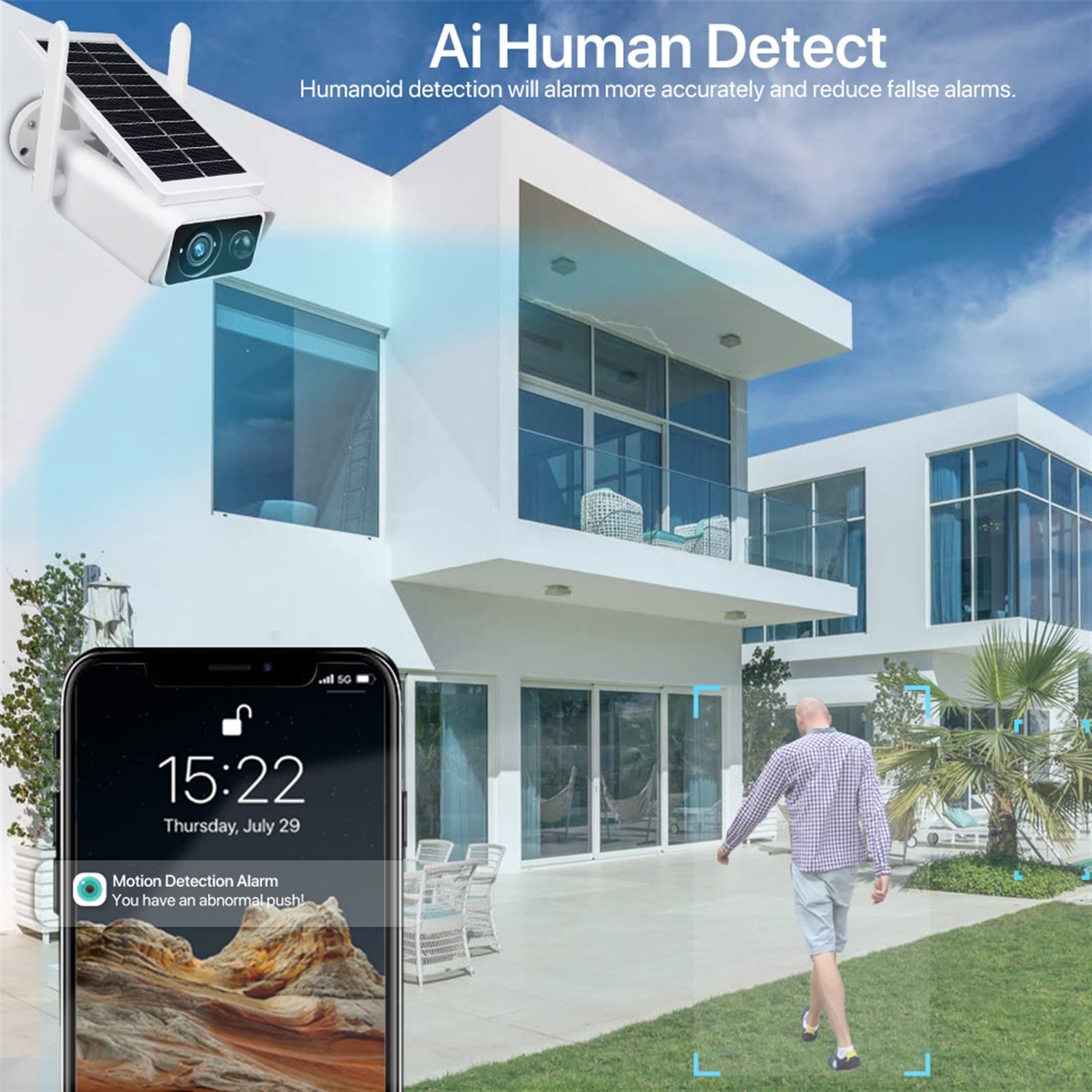 MEIVIYA 3MP HD Solar Powered Wireless Outdoor Security Camera - Weatherproof IP65, PIR Motion Detection, Night Vision, No Battery Included - Perfect for Home, Garage, and Backyard Surveillance