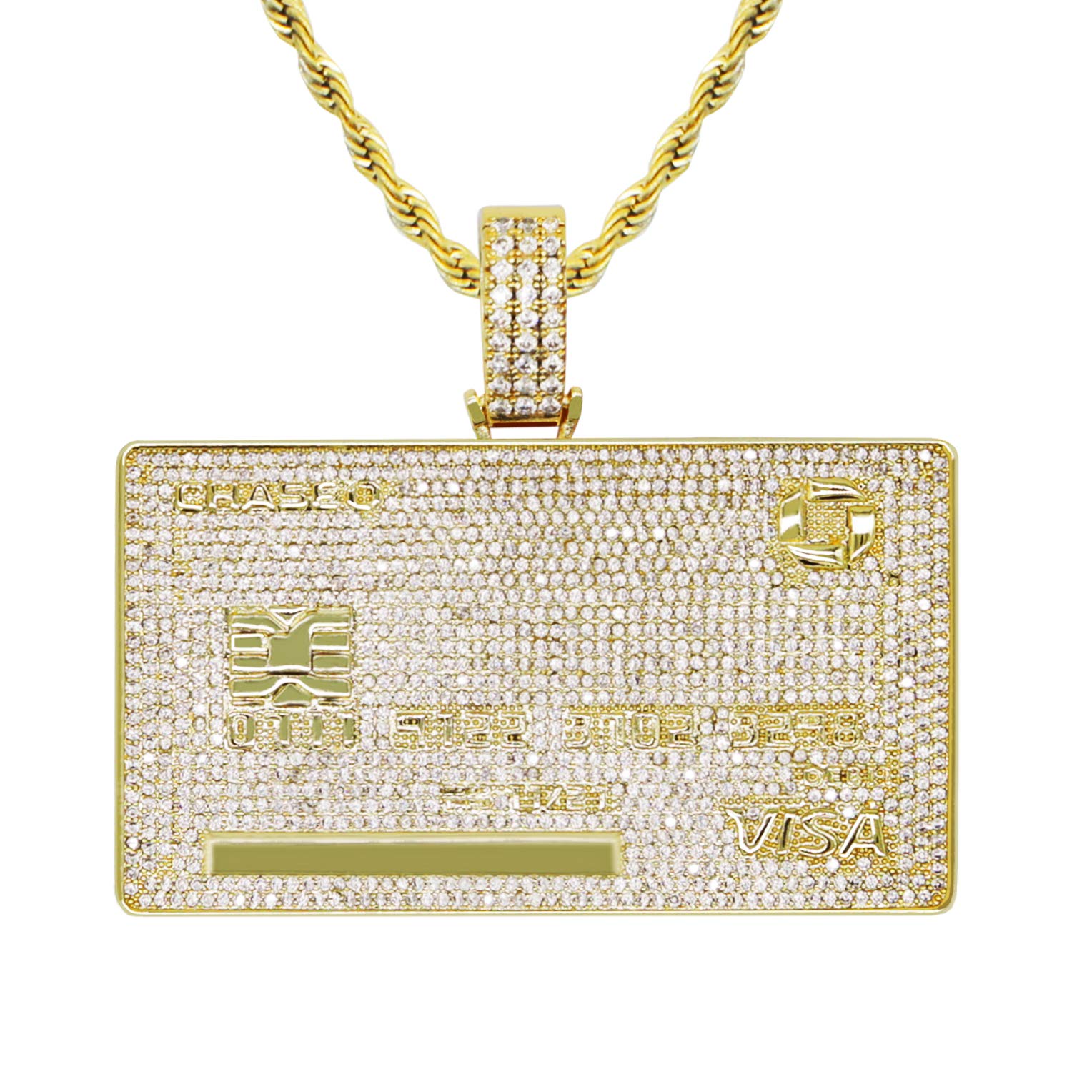 Iced Out Custom Name Diamond Credit Card Pendant Necklace - 18K Gold Plated Chain for Men | Luxury Hip Hop Jewelry Gift for Birthday & Special Occasions