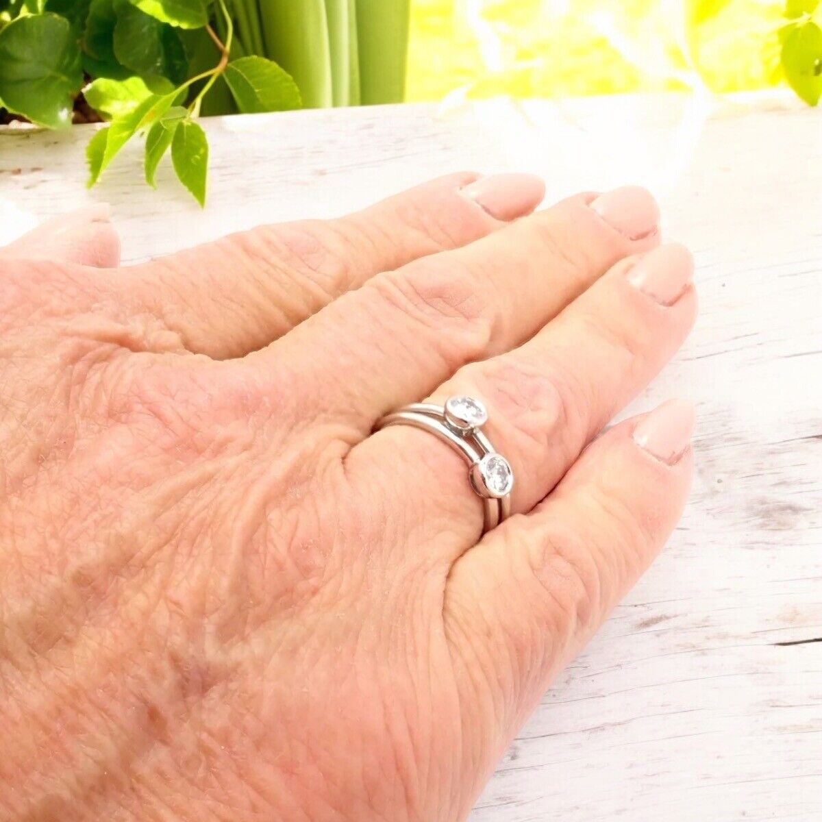 Set of 2 Tiffany & Co Platinum 0.16ct Diamond Stacking Rings - Size 5.75 - Perfect for Engagement, Wedding Bands & Anniversary Gifts