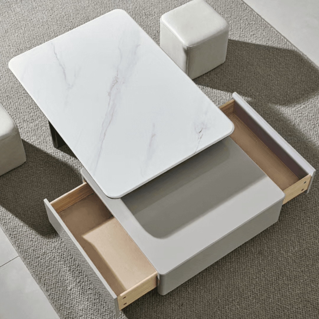 Herlia Extendable Square Coffee Table Set with 2 Matching Stools - Modern Living Room Furniture for Small Spaces, Perfect for Apartments & Home Decor