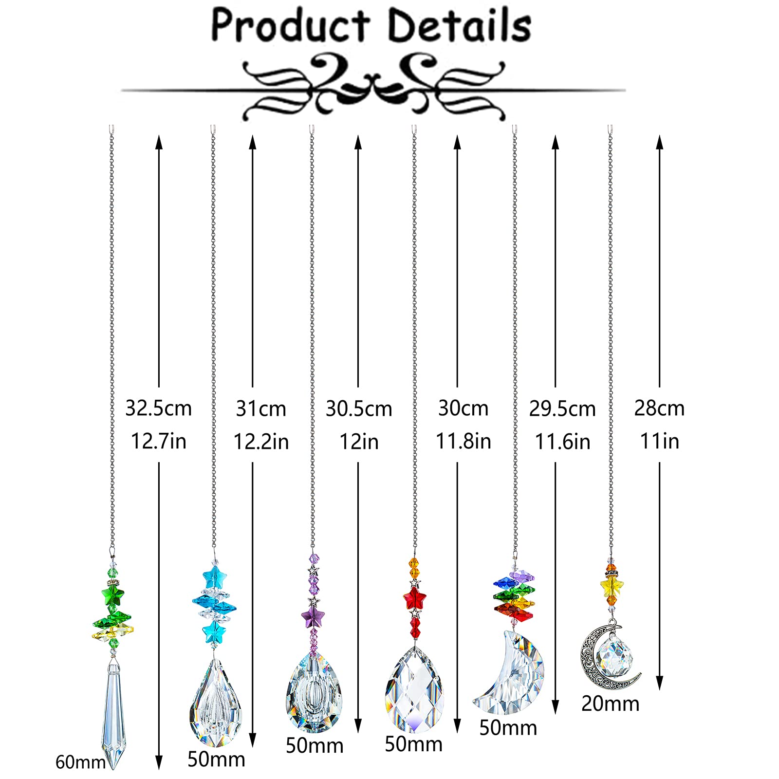 6PCS Crystal Suncatchers Prism Hanging Ornaments for Windows - Rainbow Maker Crystal Pendant Chandelier for Home, Garden & Outdoor Decor - Create Stunning Rainbow Light Effects in Living Room, Bedroom or Patio
