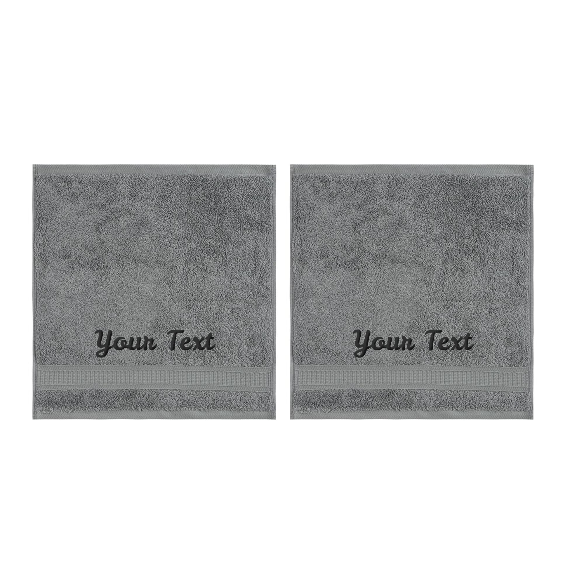 Personalized Monogrammed Towels - 2 Pack Luxury 100% Turkish Cotton Washcloths for Bath, Spa, Gym & Travel | Soft Absorbent Face & Body Towels for Adults & Baby | Perfect for Bathroom, Kitchen, Hotel & College Dorm (Grey)