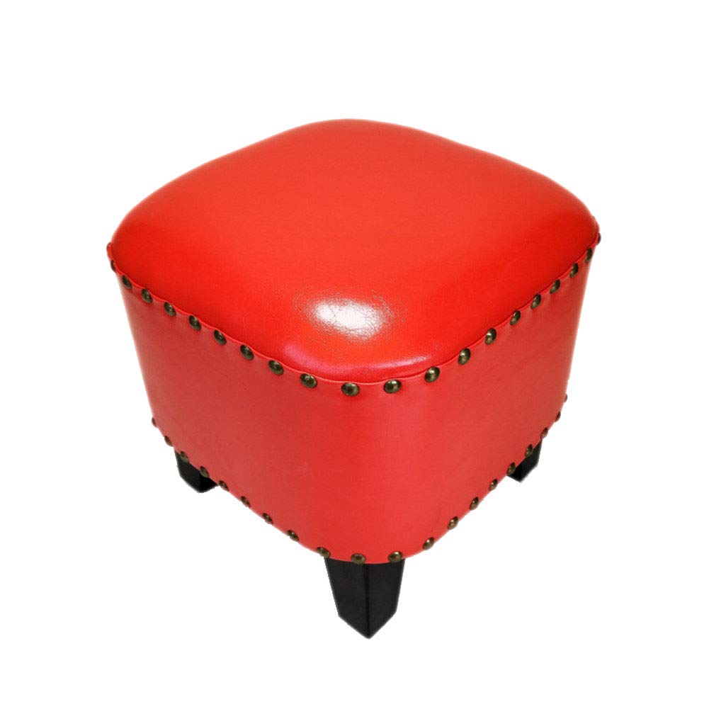 Premium Leather Upholstered Ottoman Footstool with Decorative Square Rivets - Versatile Footrest, Sofa Seat & Shoe Changing Stool for Living Room, Bedroom & Entryway