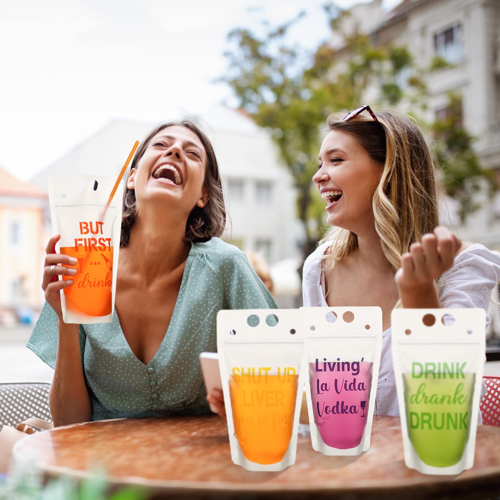 Patelai 36 Pack Reusable Plastic Drink Pouches with Straws & Zipper - Leak Proof Juice Bags for Parties, Picnics, Camping & Outdoor Events (Mixed Colors)