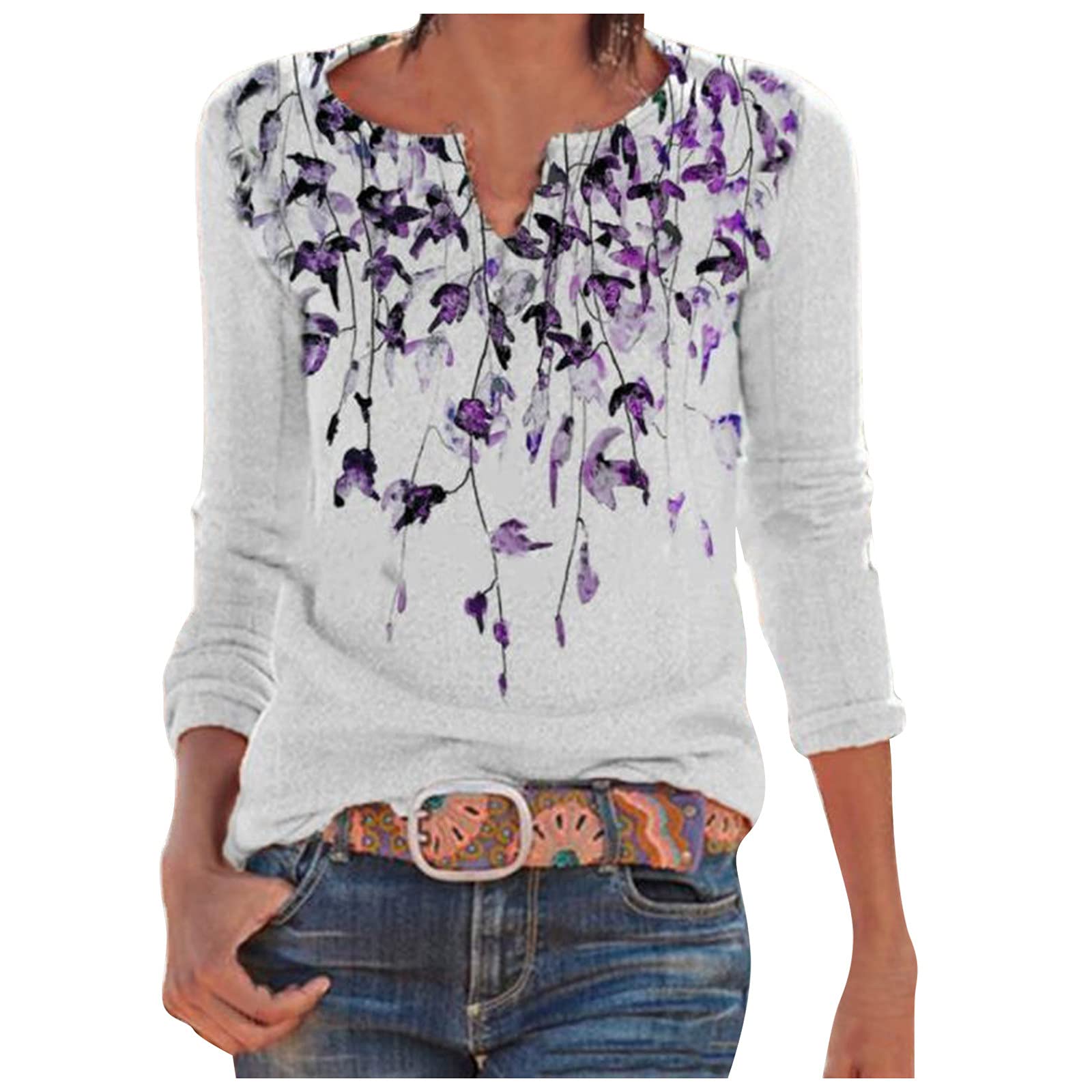 Women's V-Neck Ruffled Long Bell Sleeve Blouse - Casual Loose Fit Tunic Top for Work, Date Night & Everyday Wear | Breathable Workout Shirt for Yoga, Gym & Outdoor Activities