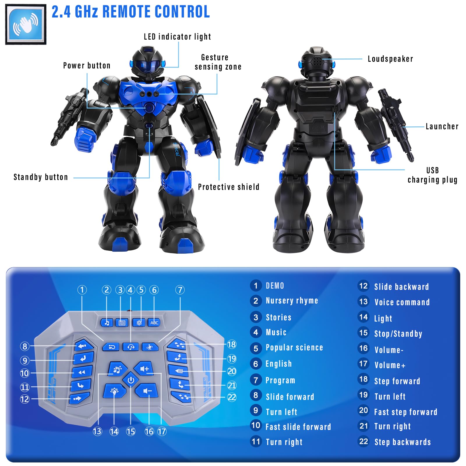 Smart Programmable Robot Toy for Kids Ages 3-12 - Remote Control & Gesture Sensing Rechargeable Dancing Robot - STEM Learning Toy for Boys & Girls | Birthday Gift, Classroom Activity, Interactive Playtime
