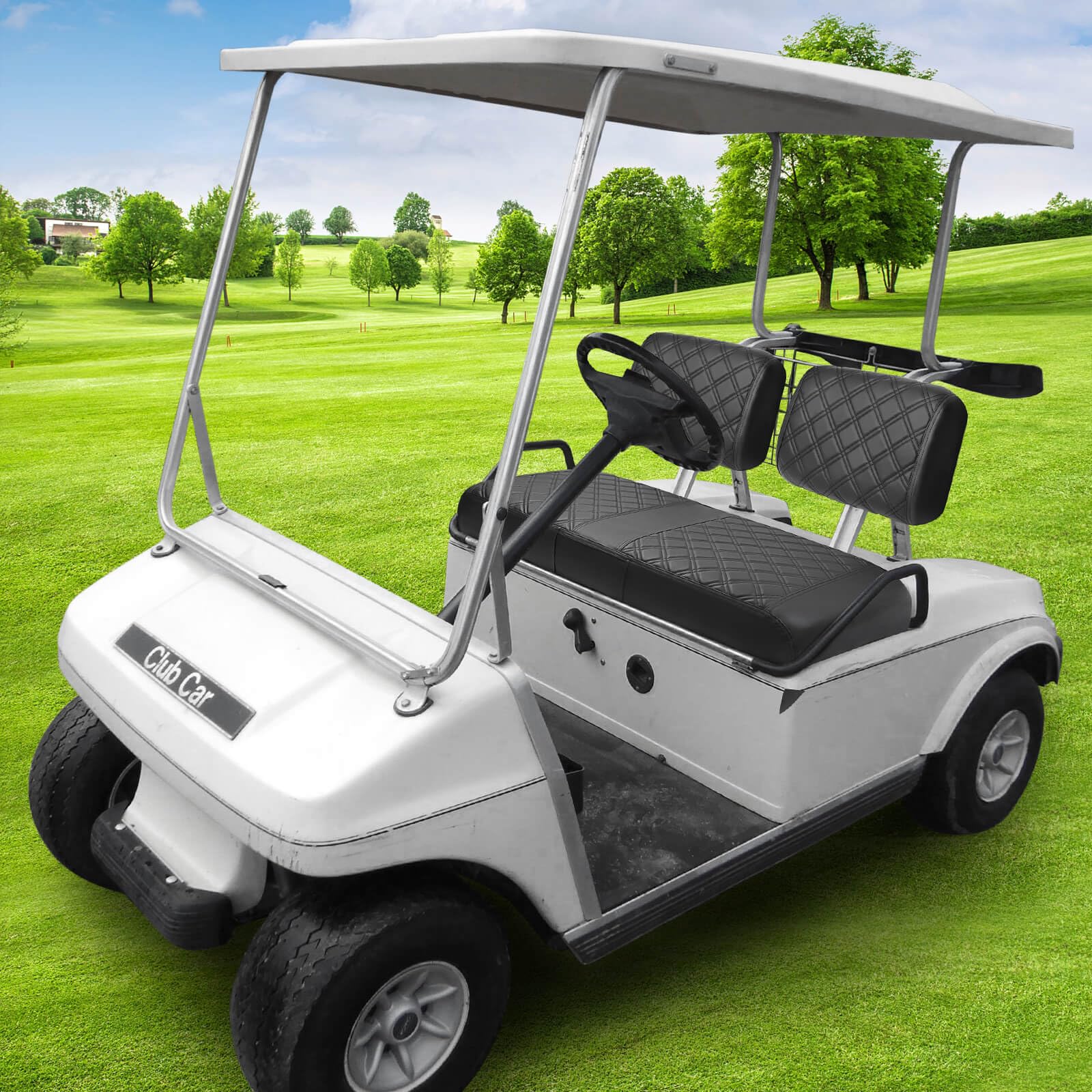 Club Car DS Pre-2000 Golf Cart Seat Cover - OEM Replacement Front Seat Cushion for Club Car DS 1982-2000 Models - Thick Vinyl Leather, Comfortable & Breathable with Concave/Convex Design - Perfect for Golf Courses, Resorts & Neighborhood Transport