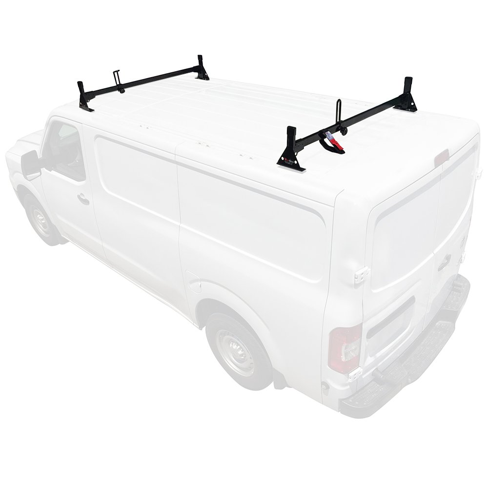 Durable H1 2 Bar Low Profile Steel Ladder Roof Rack for Nissan NV Cargo Van - Heavy Duty Black Roof Rack System for Cargo Storage, Outdoor Adventures & Work Equipment Transport