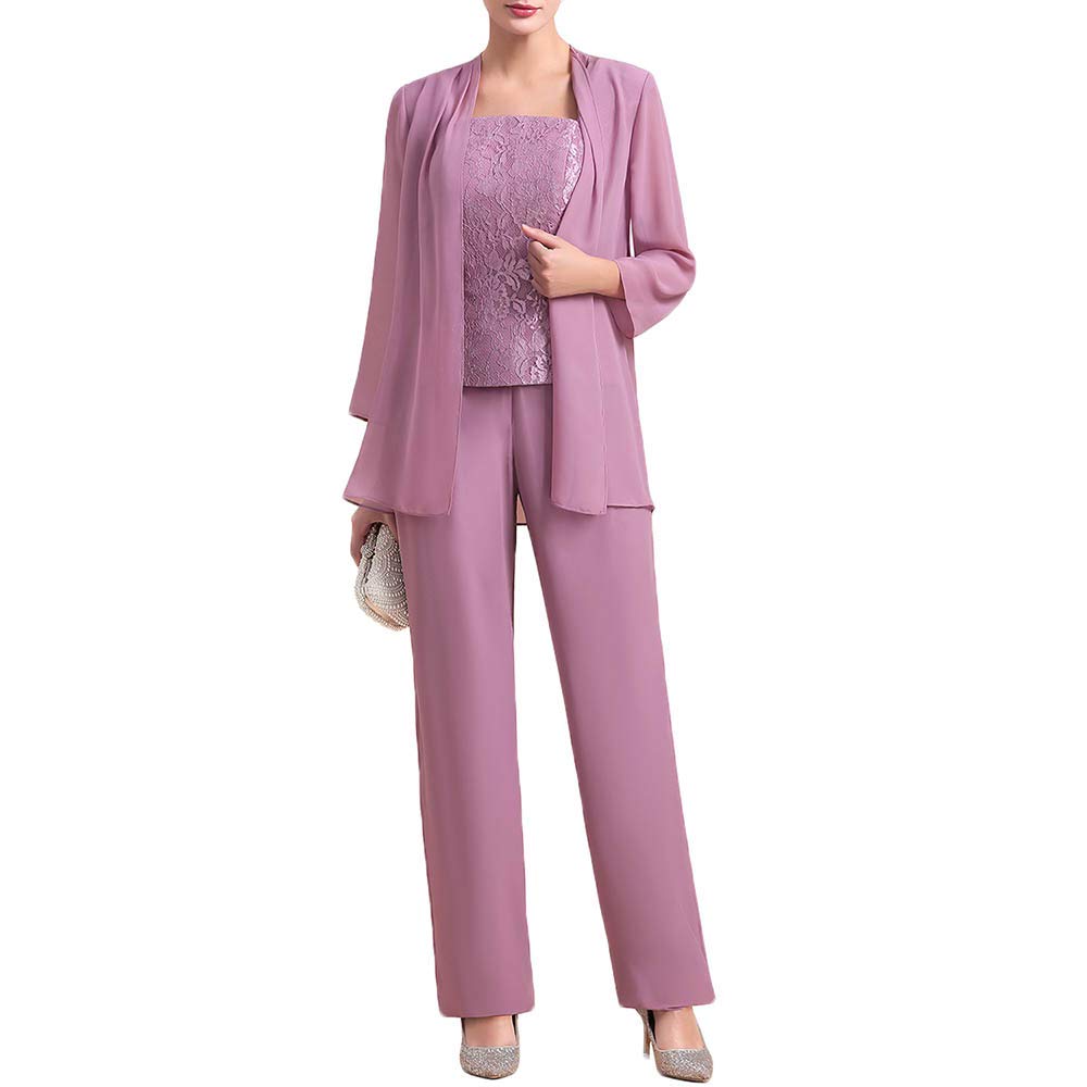 Elegant Mother of The Bride Pant Suit Set - 3 Piece Long Sleeve Jacket & Pants Outfit for Wedding Guest, Party & Special Occasions