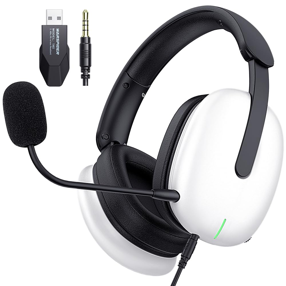 TA82 Wireless Gaming Headset with Detachable Noise Canceling Mic for PS5, PS4, PC & Laptops - 2.4GHz USB Gaming Headphones with 7.1 Surround Sound, Memory Foam Ear Cushions - White - Perfect for Competitive Gaming, Streaming & Long Gaming Sessions