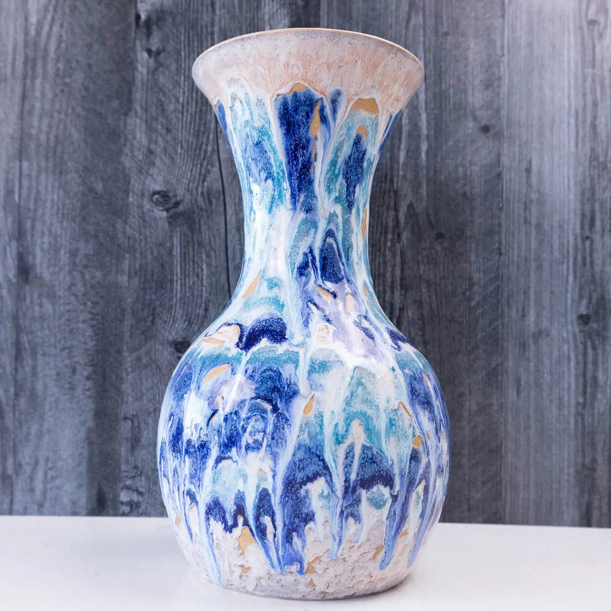 XXL Stoneware Decorative Vase - Ocean Cascade Design (Alchemy Collection) - Large Handcrafted Ceramic Vase for Home Decor, Living Room Centerpiece, Wedding & Event Decoration