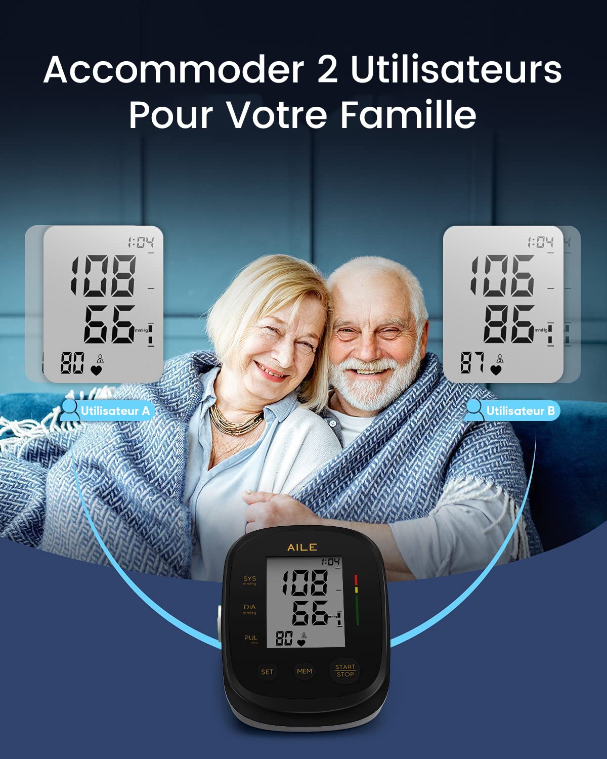 AILE Automatic Upper Arm Blood Pressure Monitor with Large Adjustable Cuff (8.7