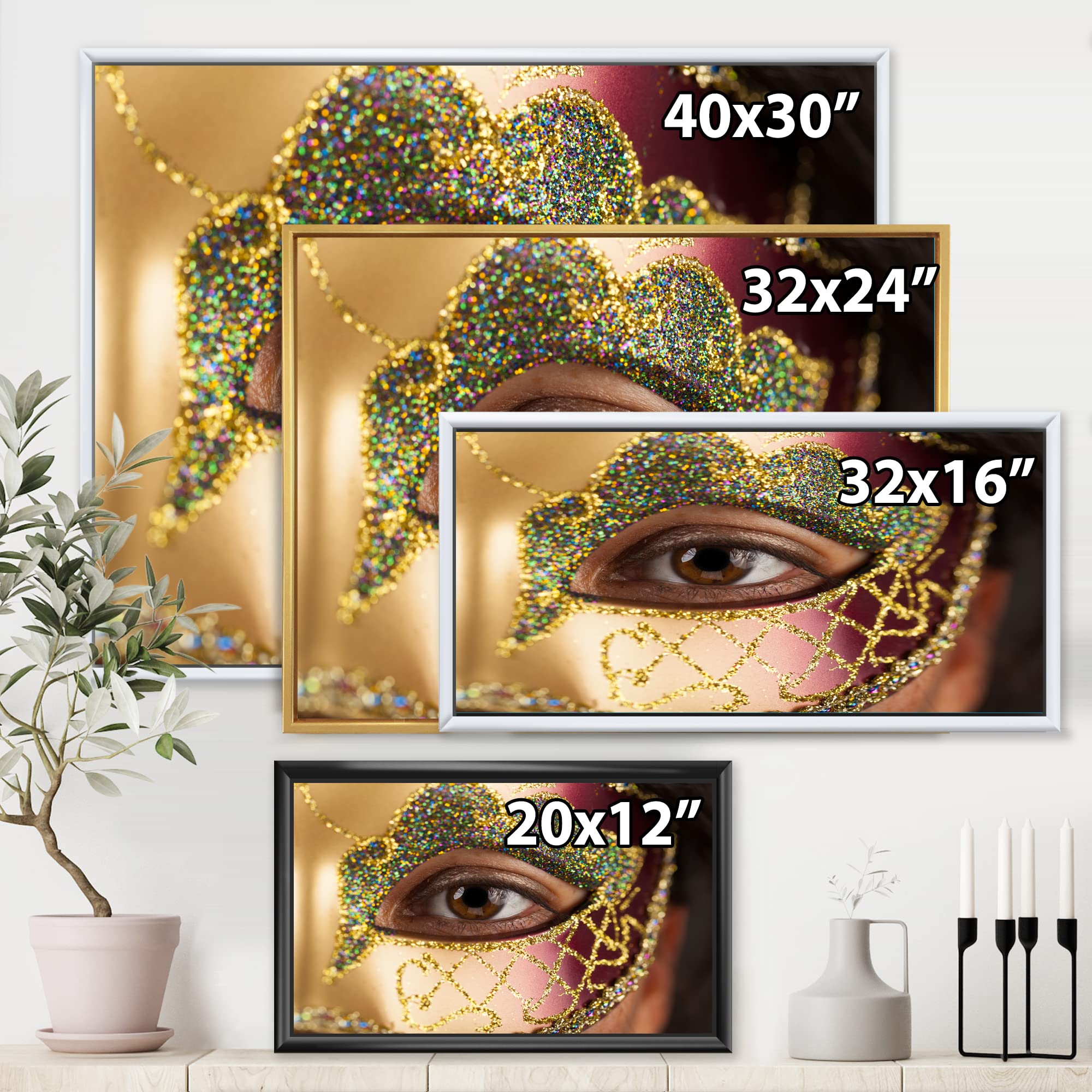 Venetian Mask Woman - Modern Framed Canvas Wall Art Print for Living Room, Bedroom & Office Decor