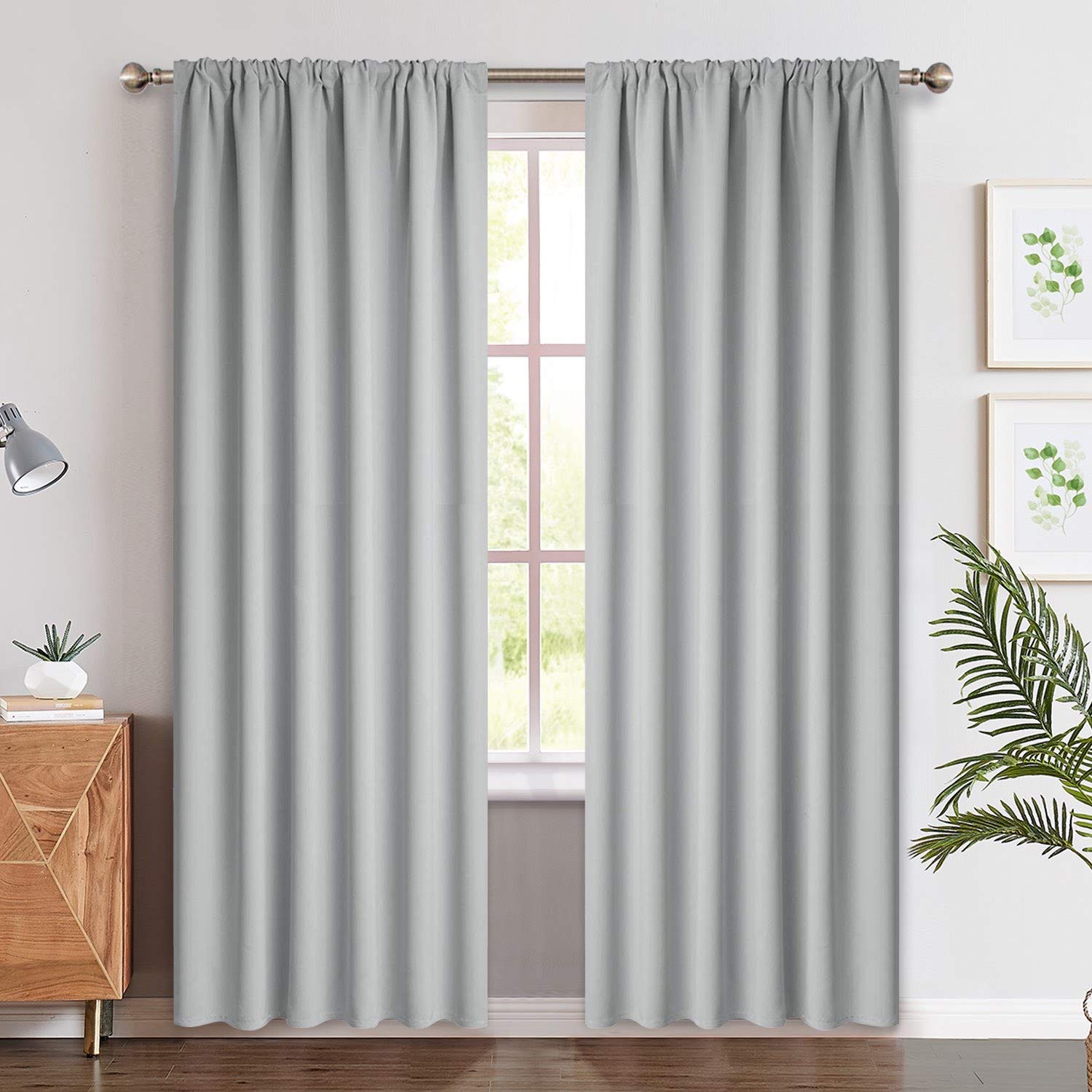 Yakamok Blackout Curtains for Bedroom & Living Room - Thermal Insulated Room Darkening Curtains Set of 2 Panels, Light Grey 52x84 Inch - Perfect for Light Control, Privacy & Energy Saving in Home, Office & Nursery